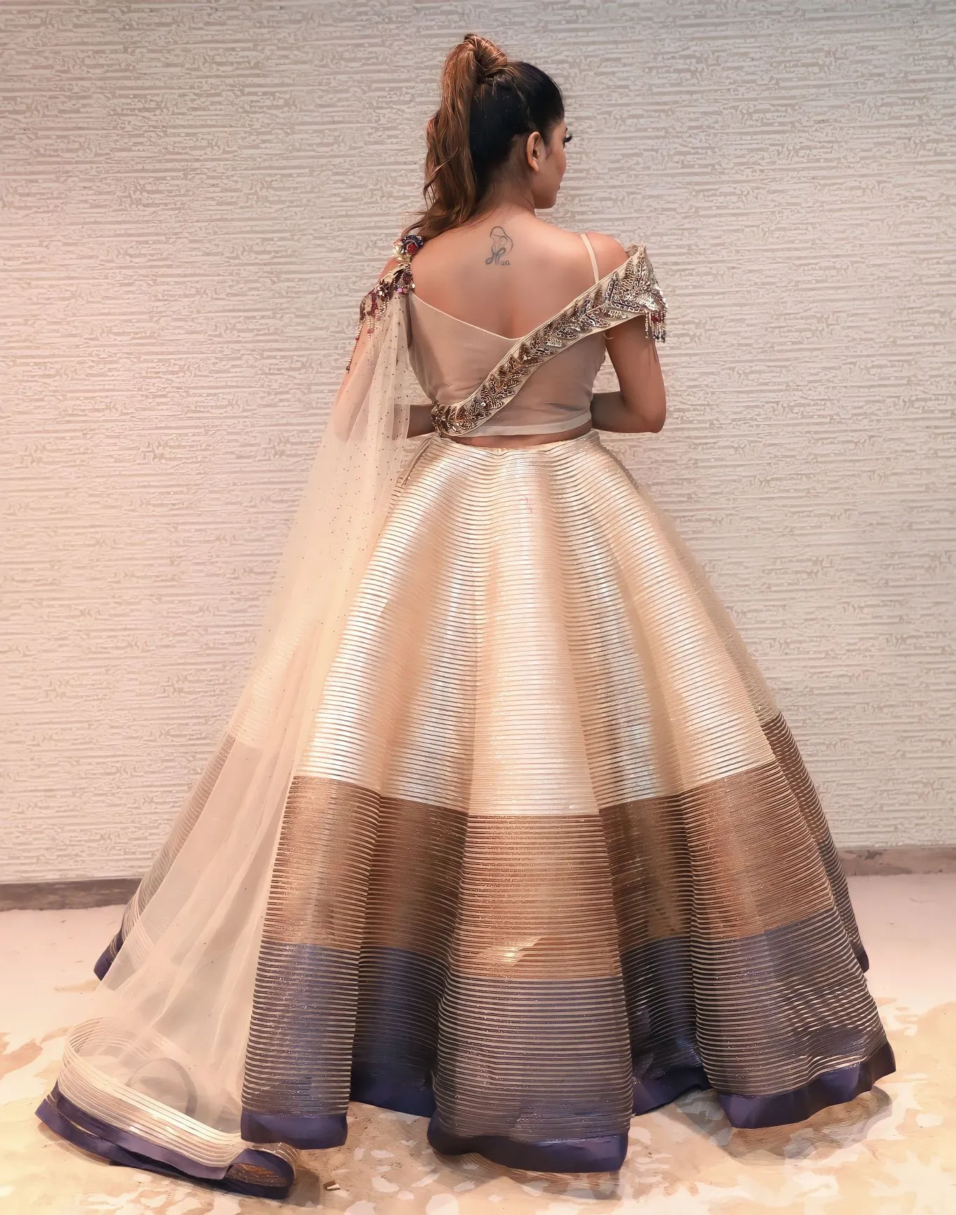 adorable beige color floral motif lehenga set