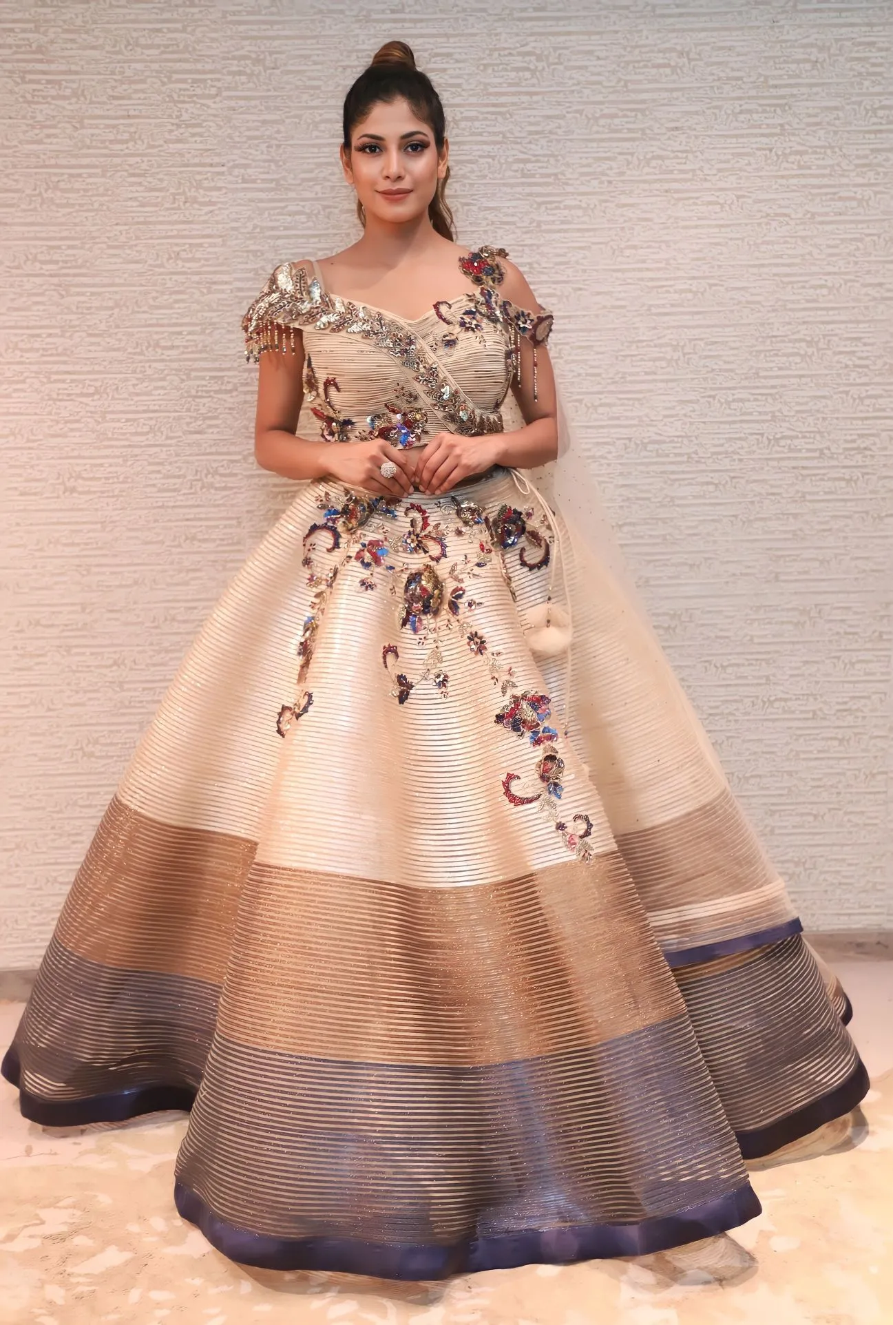 adorable beige color floral motif lehenga set