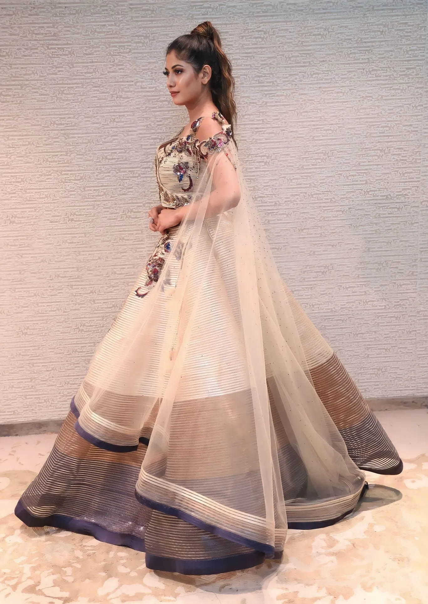 adorable beige color floral motif lehenga set