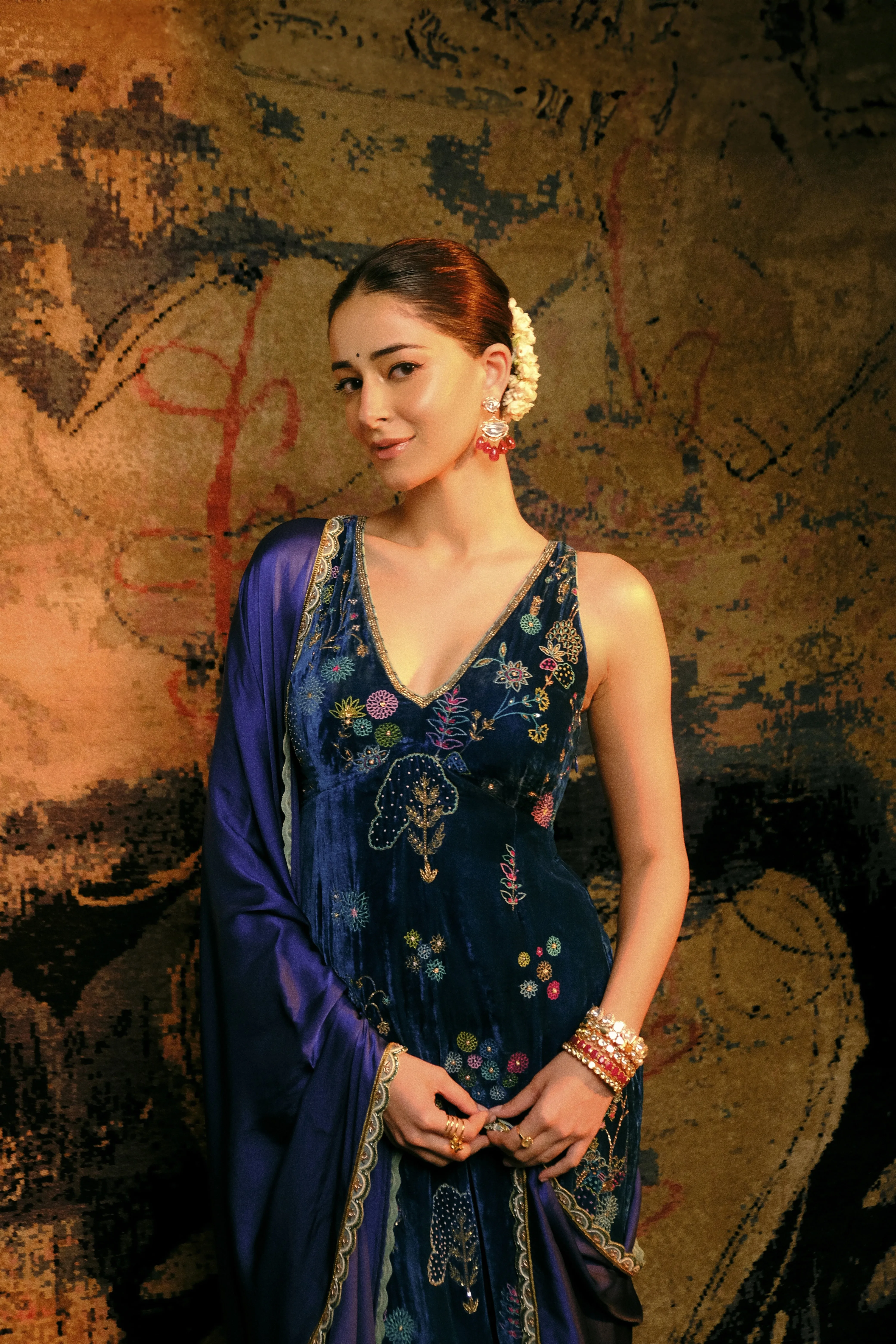 Ananya Panday Velvet Blue KurtaSet