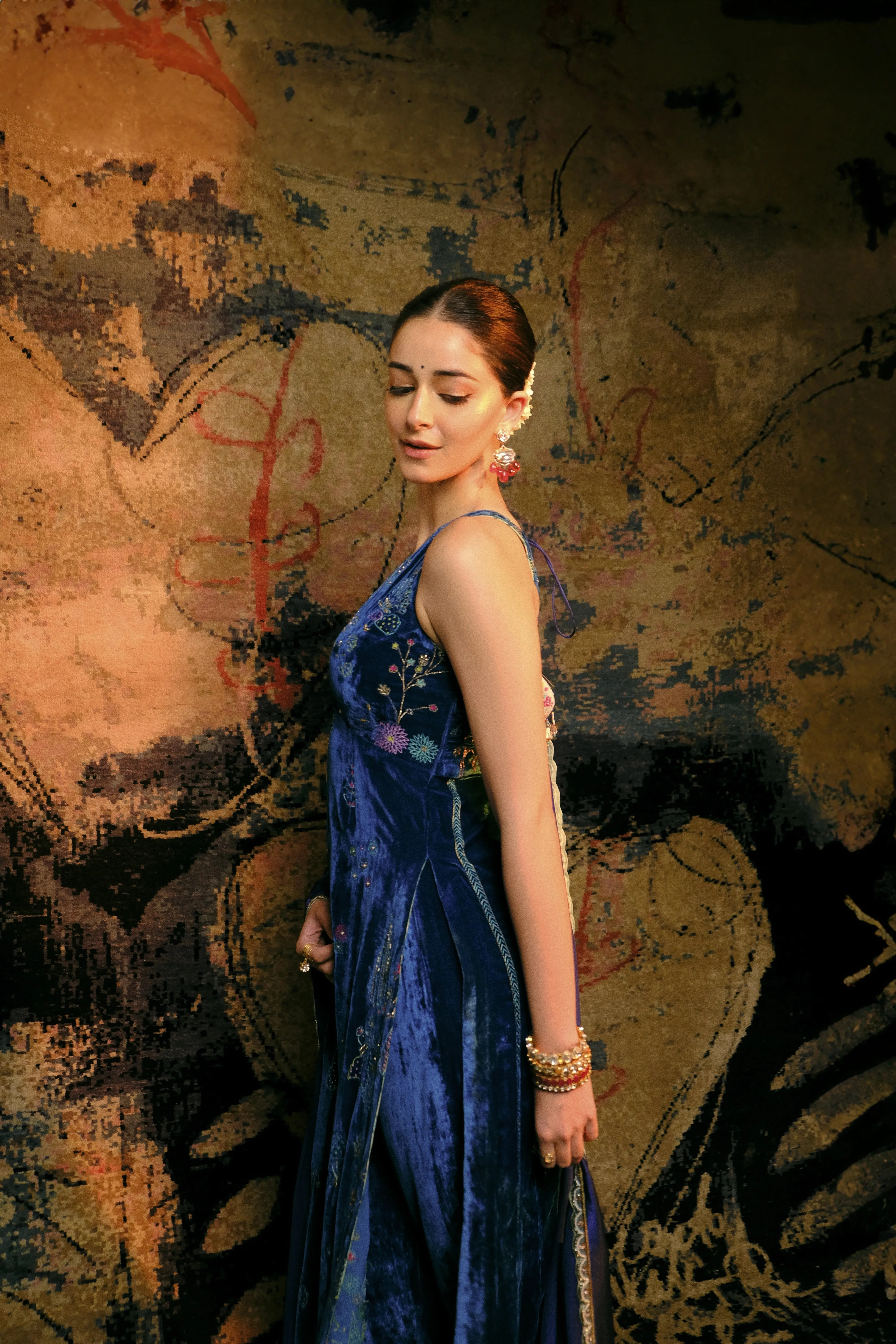 Ananya Panday Velvet Blue KurtaSet