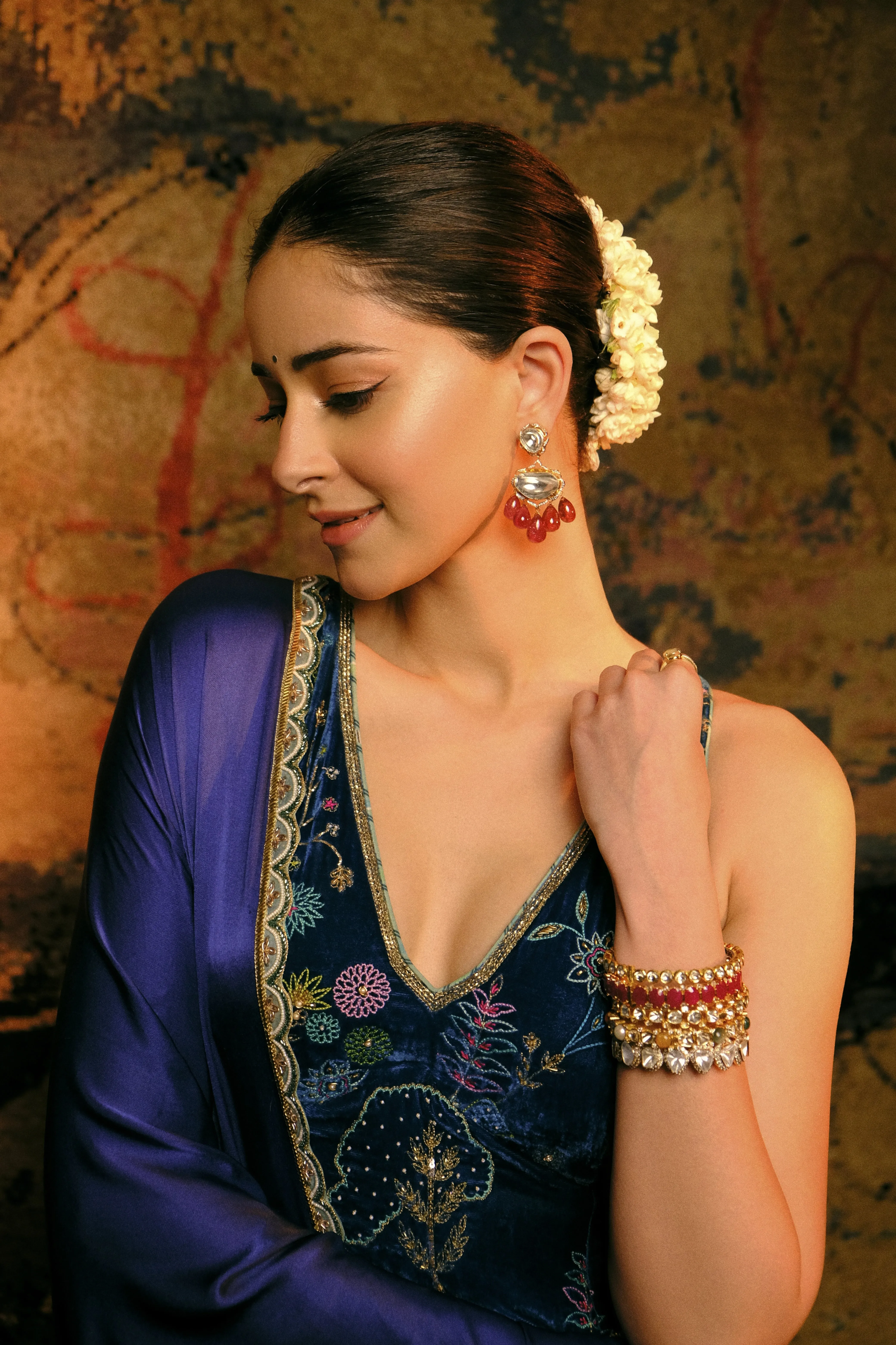 Ananya Panday Velvet Blue KurtaSet