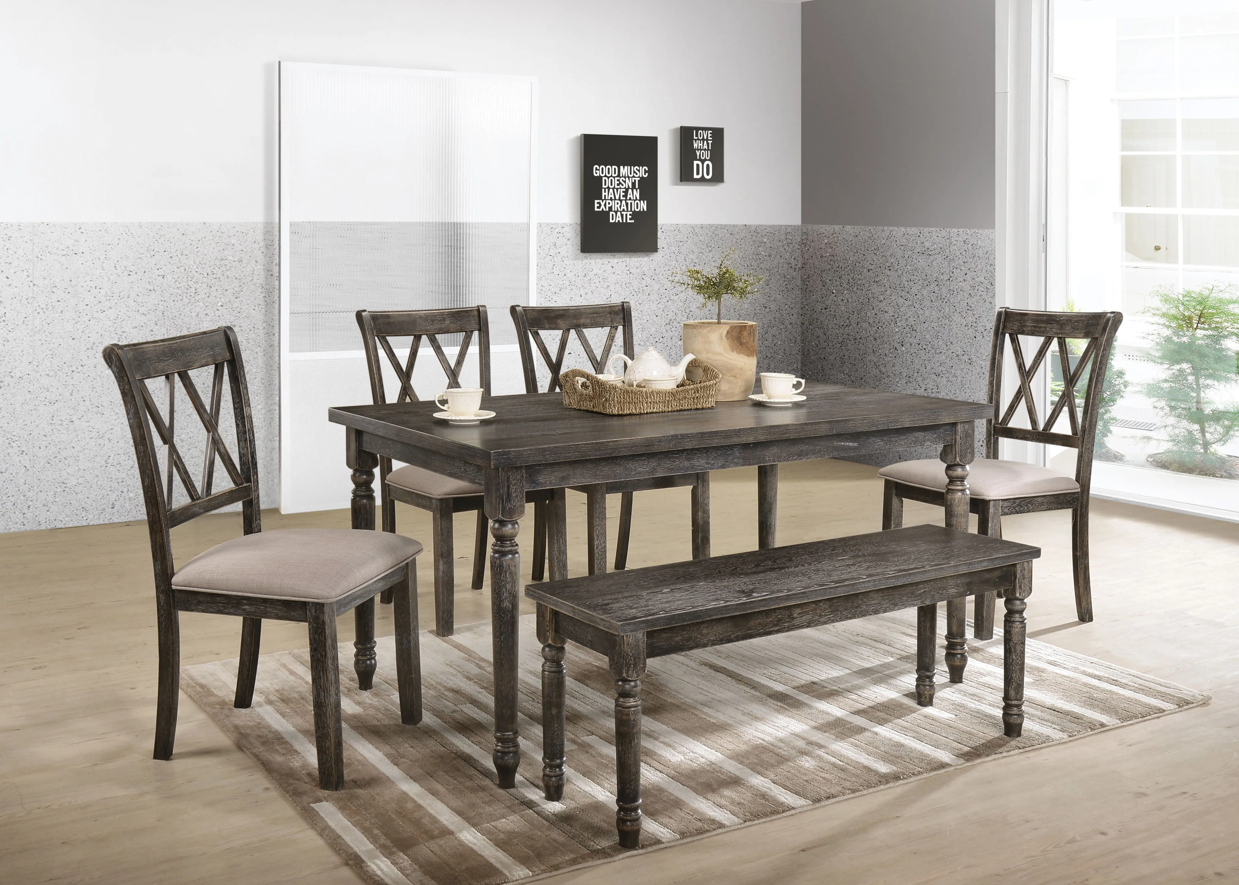 Claudia II - Weathered 7 Pieces Dining Room Set - Gray by Couch.com