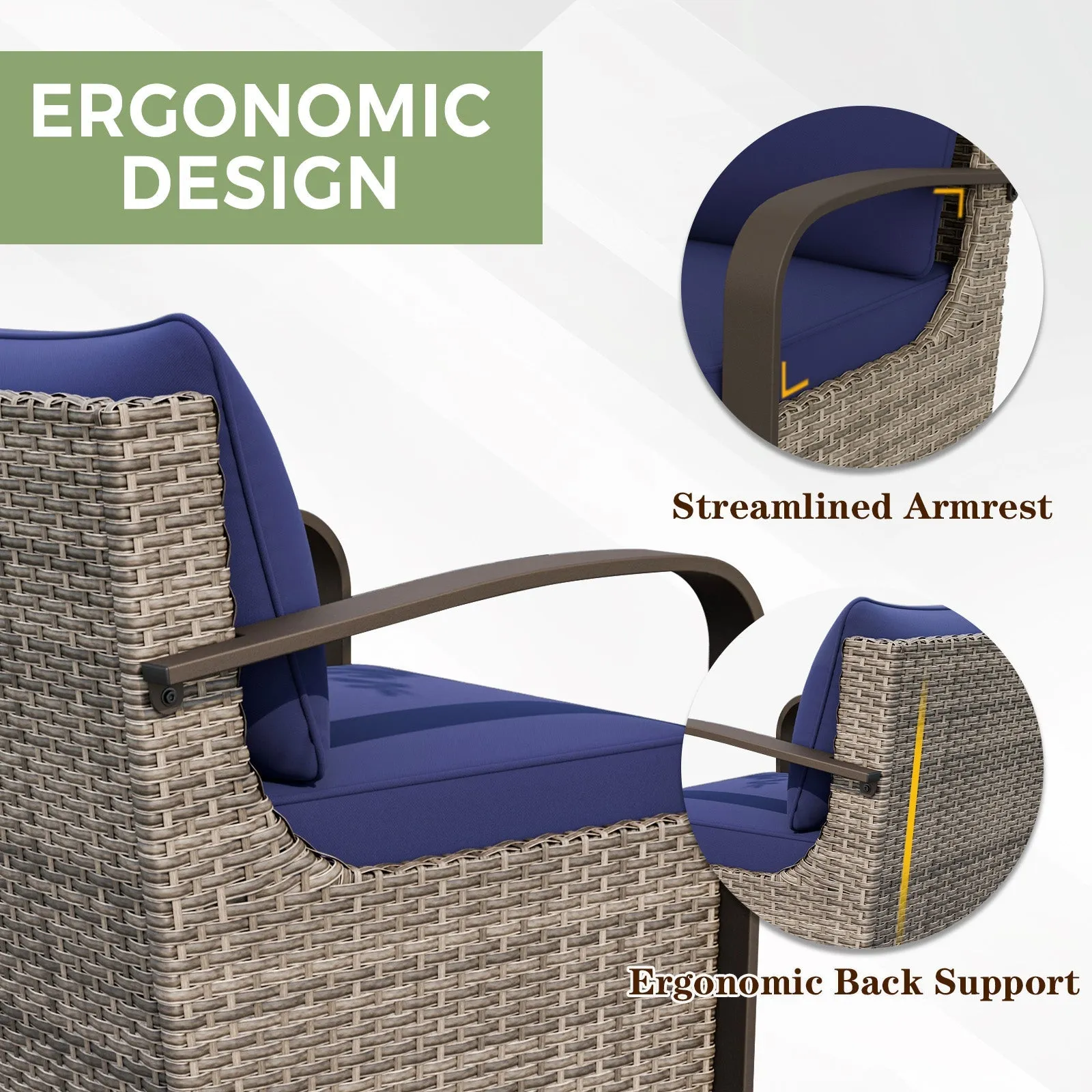 Coastal Vista Outdoor Patio Furniture Set w/ Swivel Rocker Chair Seats 6