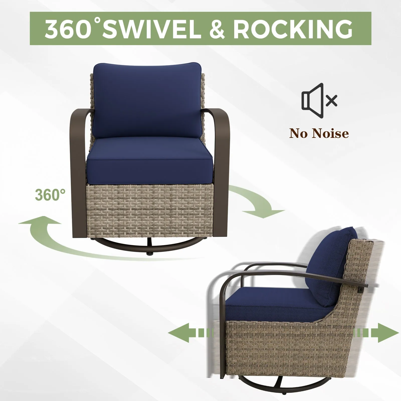 Coastal Vista Outdoor Patio Furniture Set w/ Swivel Rocker Chair Seats 6
