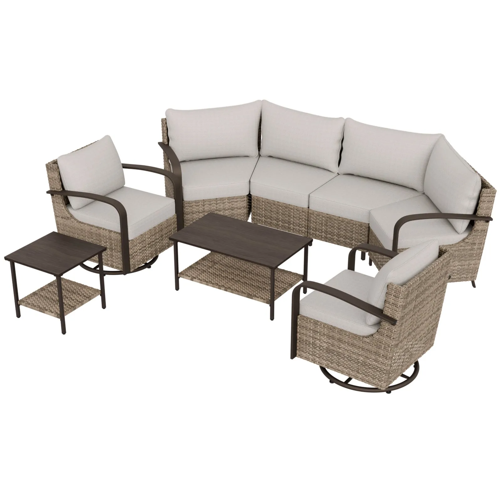 Coastal Vista Outdoor Patio Furniture Set w/ Swivel Rocker Chair Seats 6