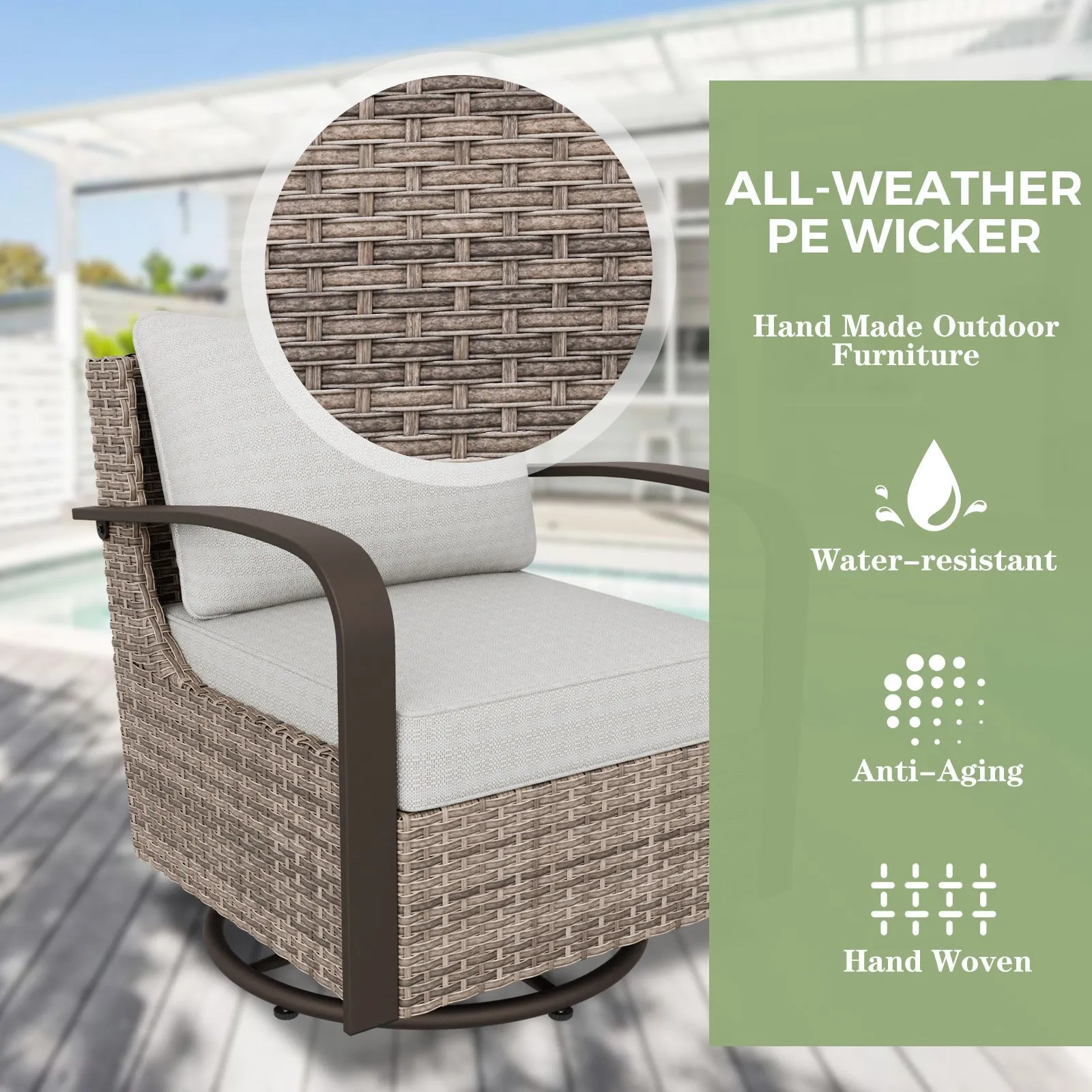 Coastal Vista Outdoor Patio Furniture Set w/ Swivel Rocker Chair Seats 6