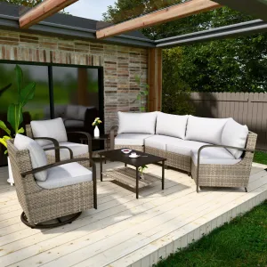Coastal Vista Outdoor Patio Furniture Set w/ Swivel Rocker Chair Seats 6