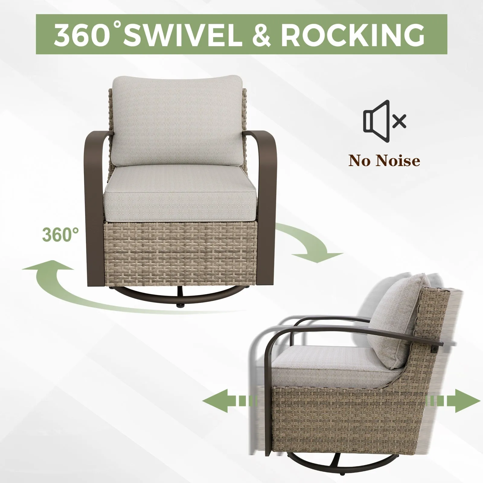 Coastal Vista Outdoor Patio Furniture Set w/ Swivel Rocker Chair Seats 6