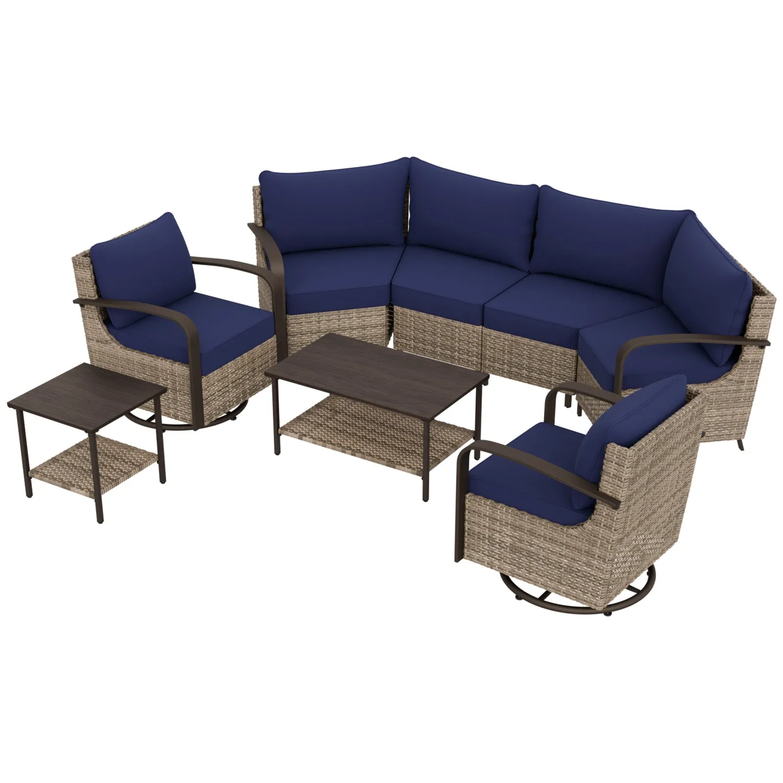 Coastal Vista Outdoor Patio Furniture Set w/ Swivel Rocker Chair Seats 6