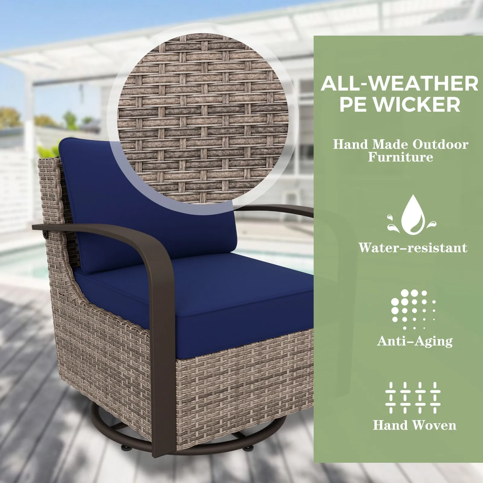 Coastal Vista Outdoor Patio Furniture Set w/ Swivel Rocker Chair Seats 6
