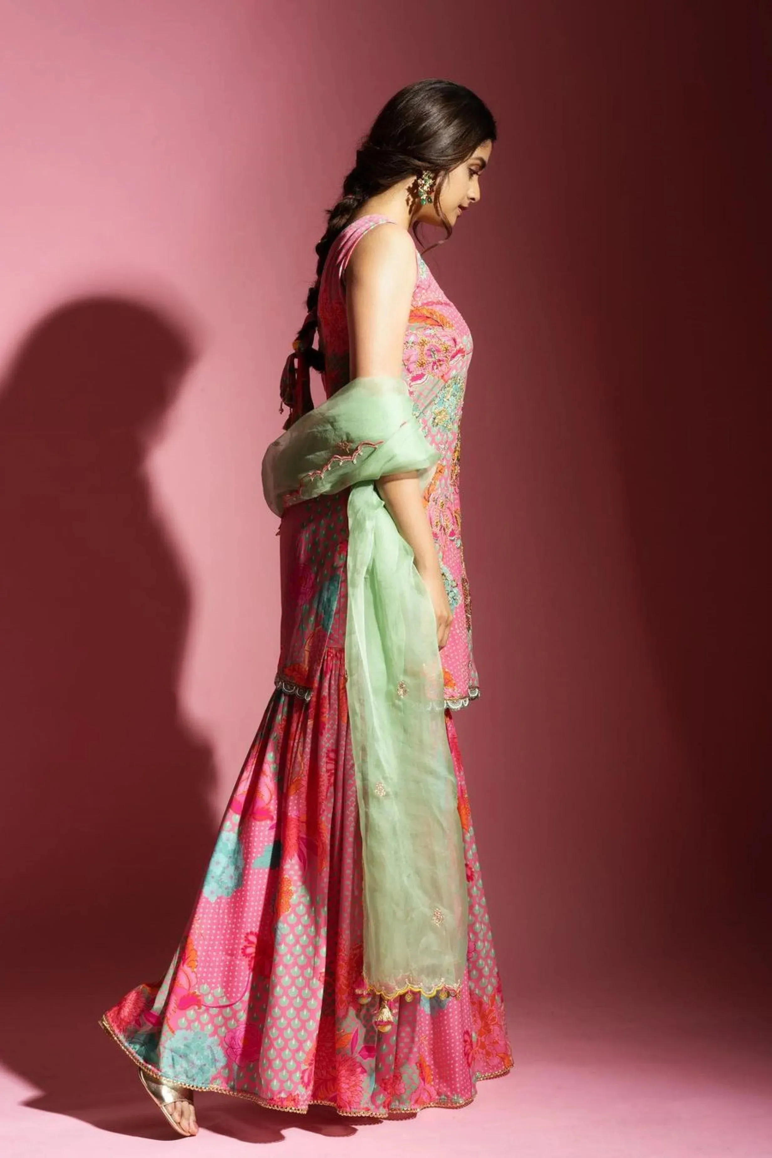 Gul Bright Pink Floral Crepe Shruti Manjari Gharara Set