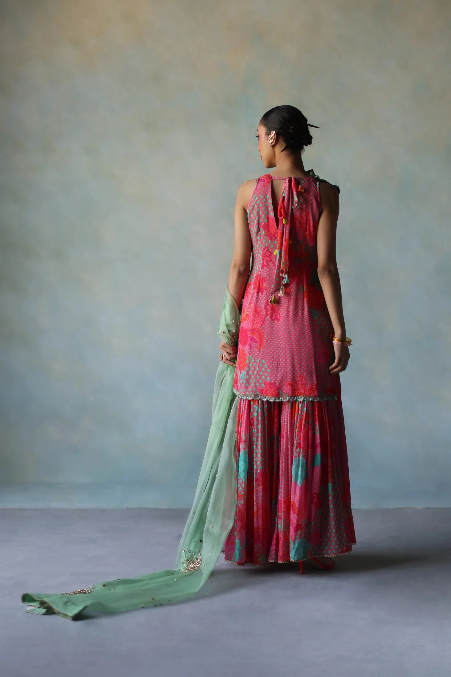 Gul Bright Pink Floral Crepe Shruti Manjari Gharara Set