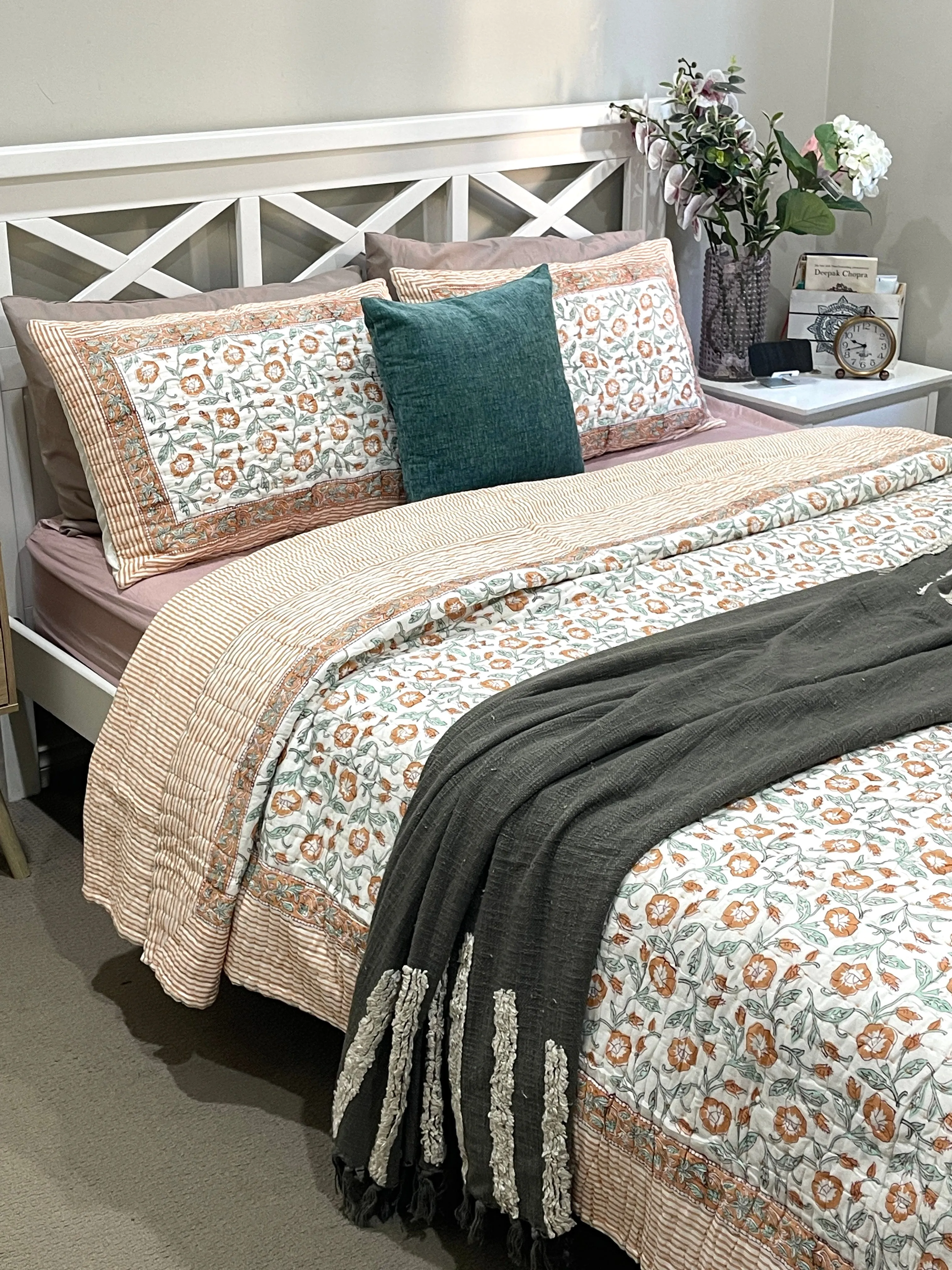 Hand Made Cotton Block Printed Padded Kantha Quilt