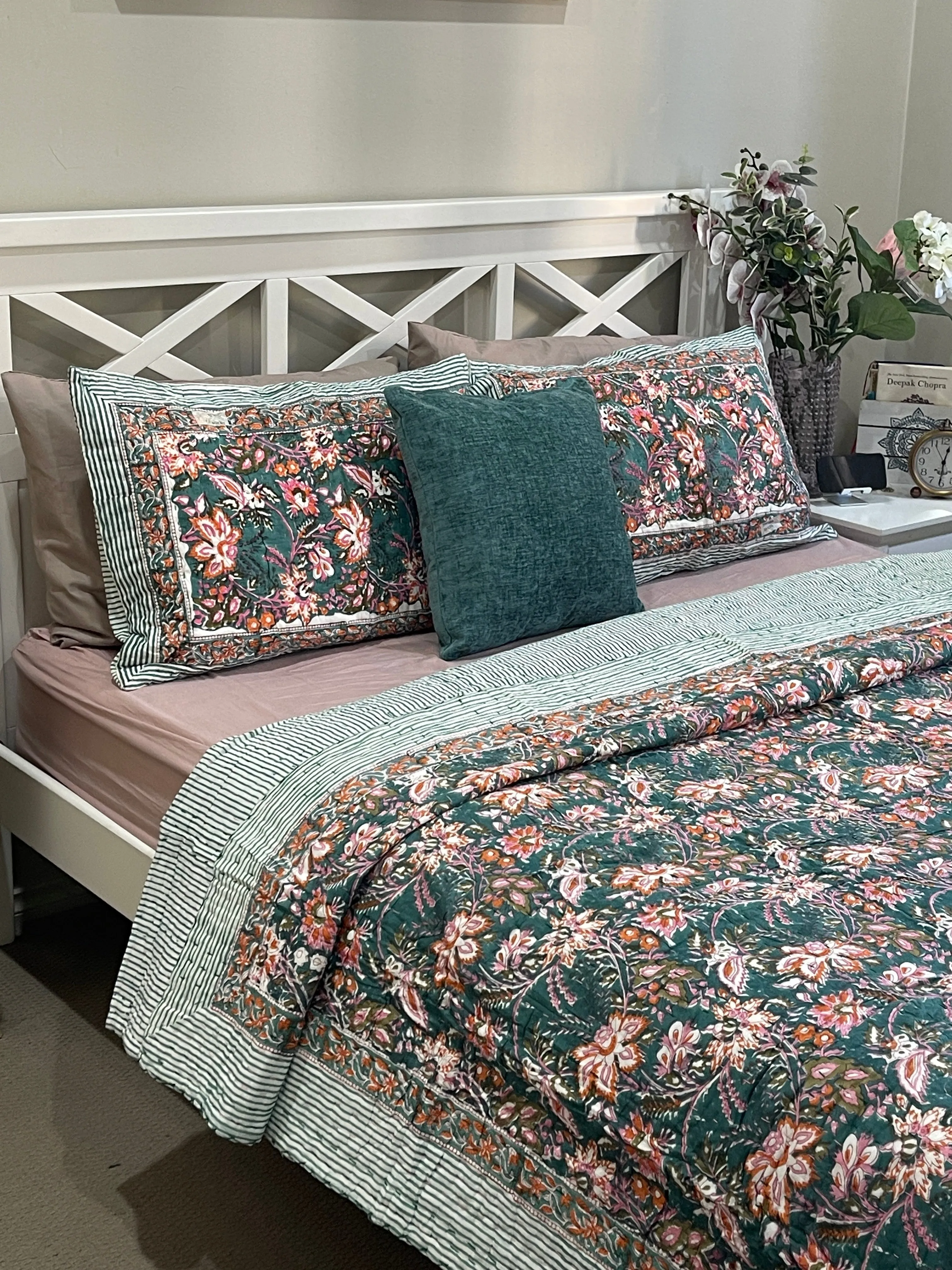 Hand Made Cotton Block Printed Padded Kantha Quilt