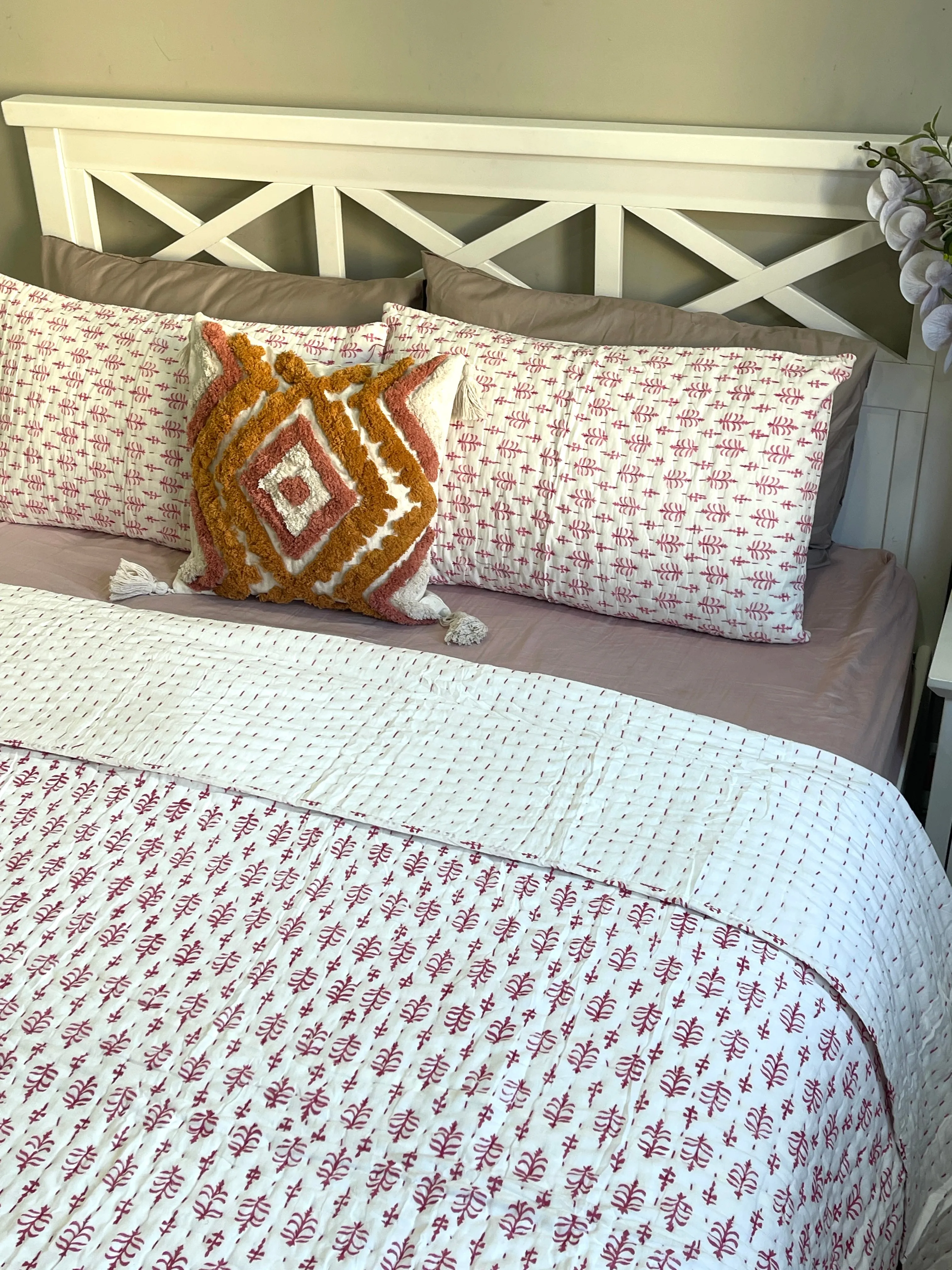 Hand Made Cotton Block Printed Padded Kantha Quilt