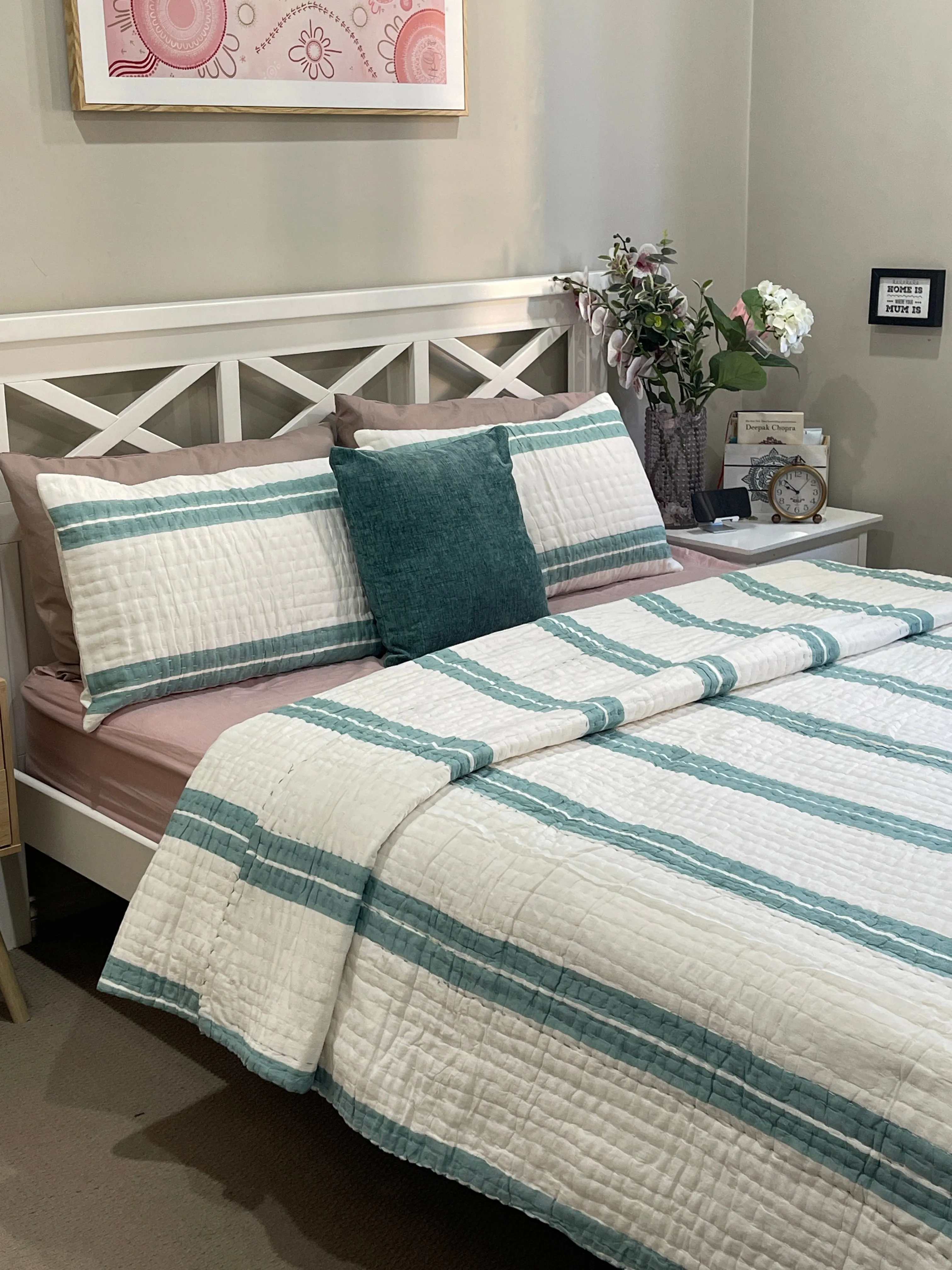 Hand Made Cotton Block Printed Padded Kantha Quilt