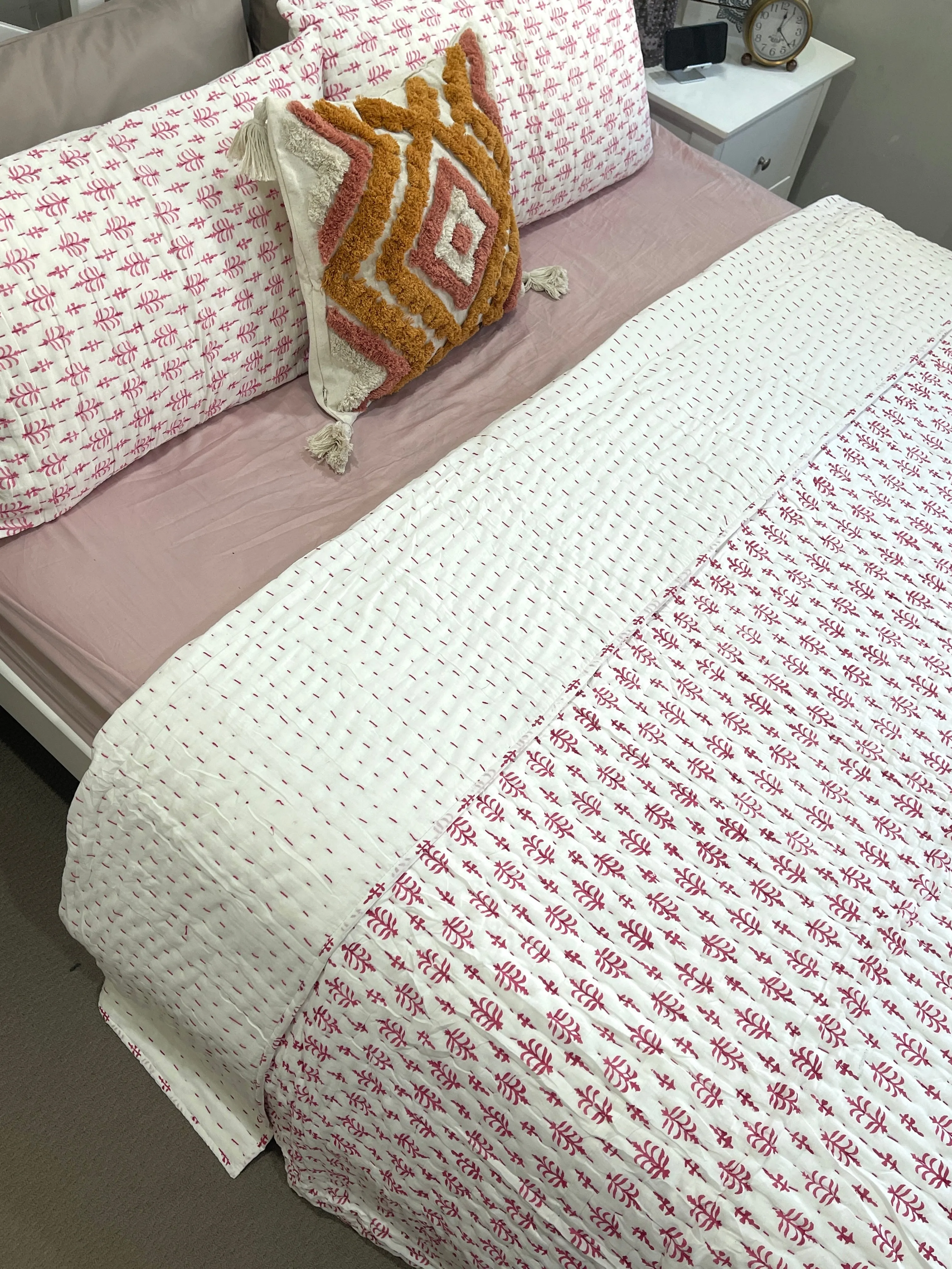 Hand Made Cotton Block Printed Padded Kantha Quilt