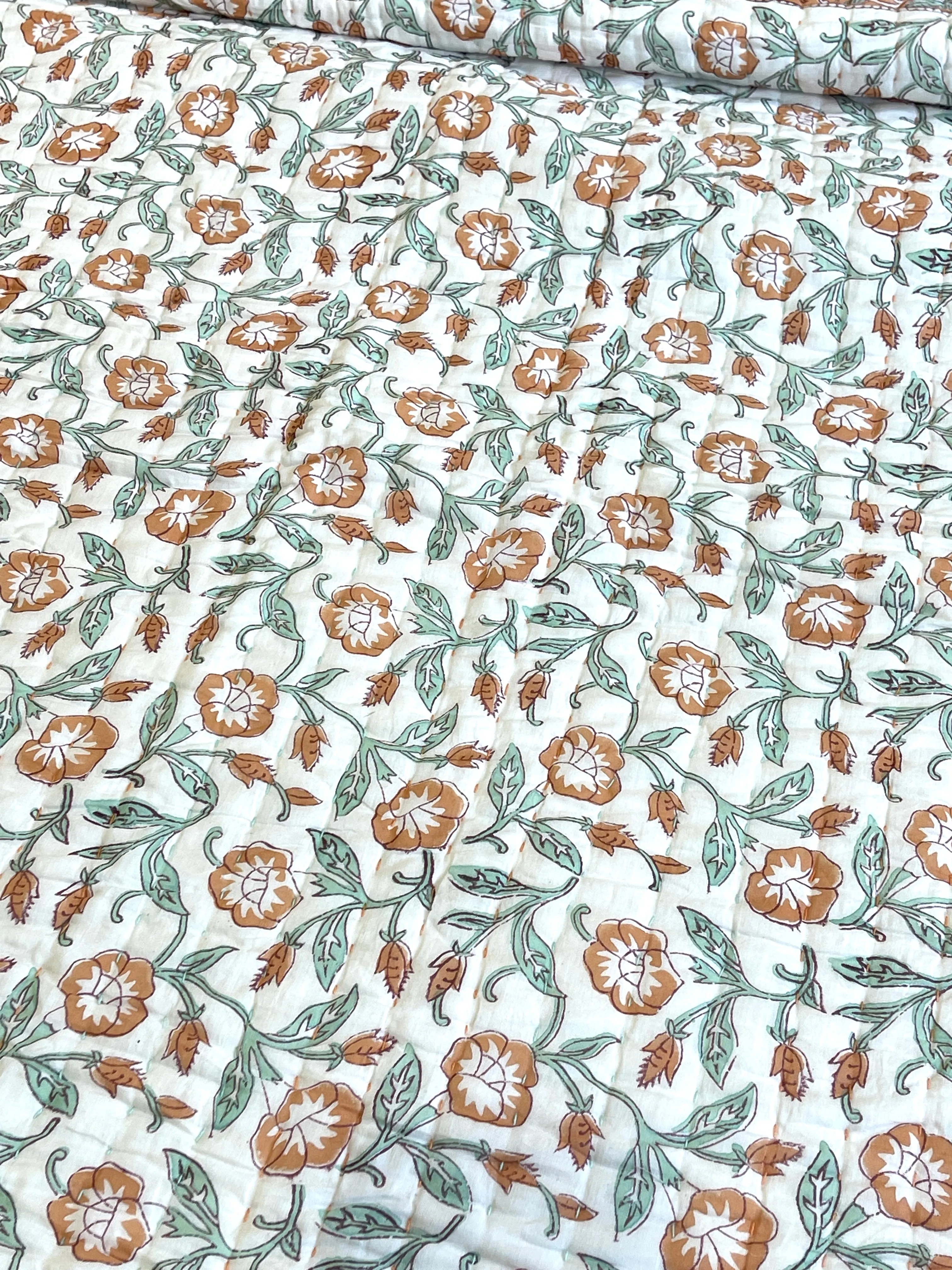 Hand Made Cotton Block Printed Padded Kantha Quilt
