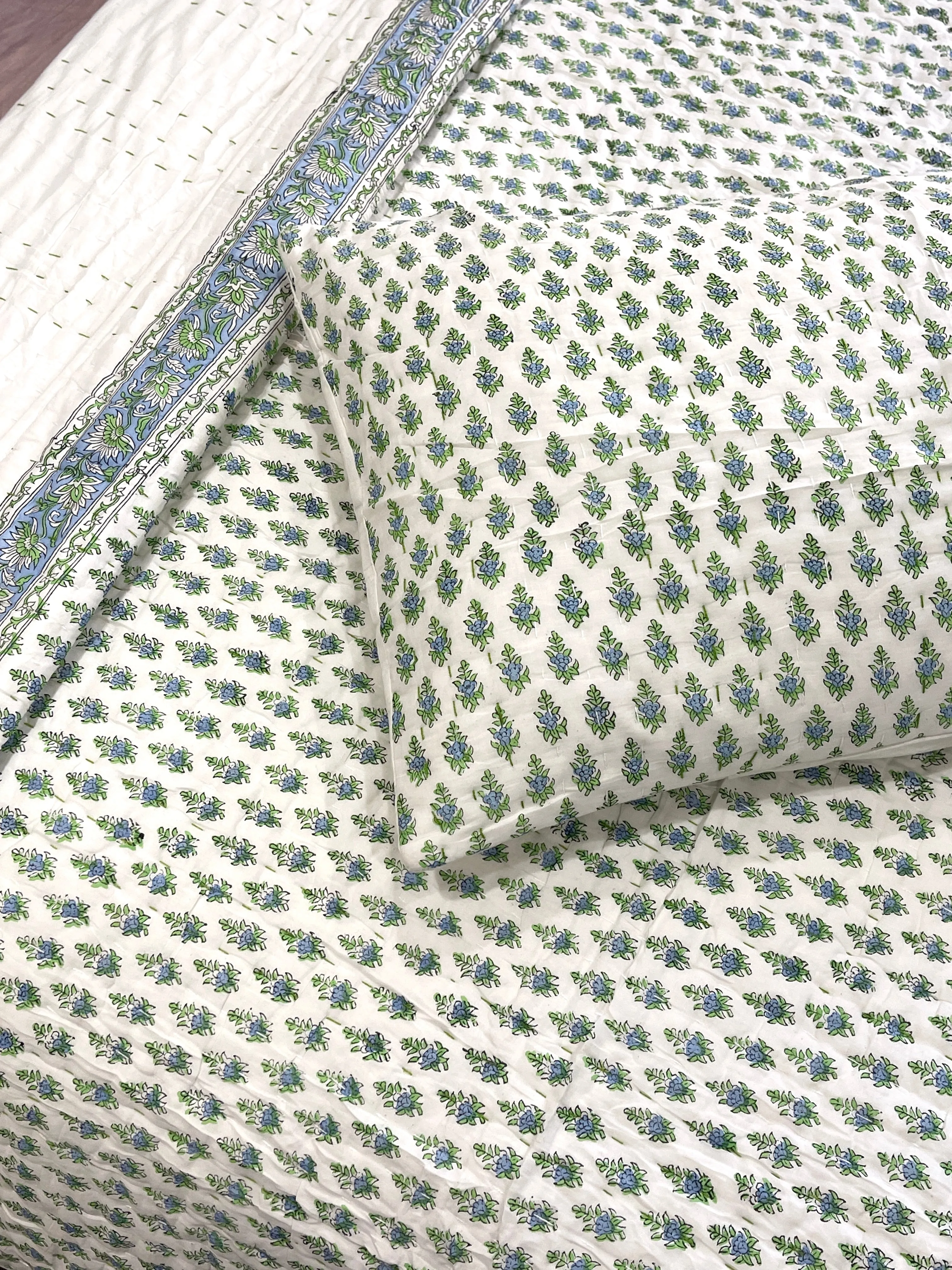 Hand Made Cotton Block Printed Padded Kantha Quilt