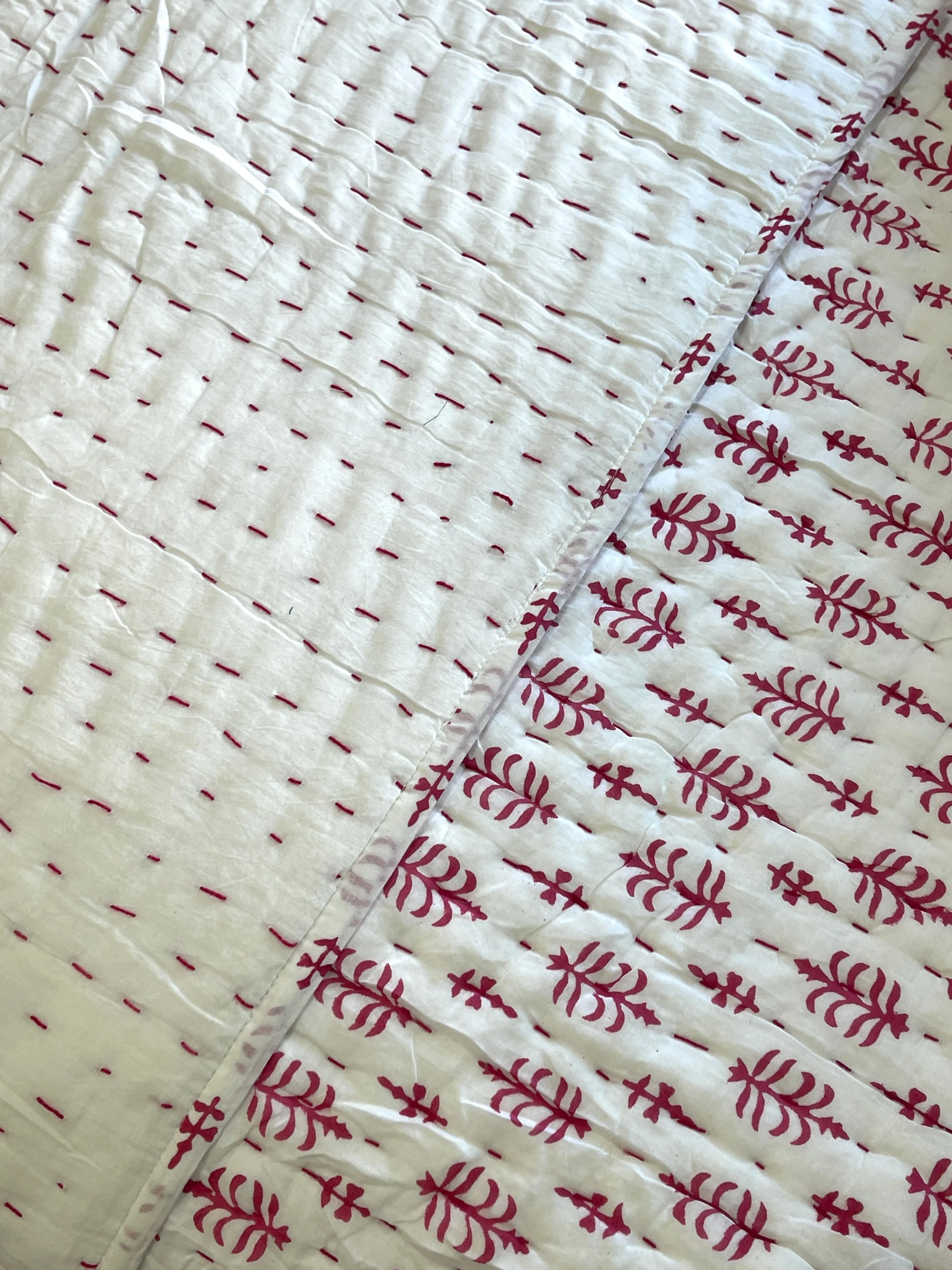 Hand Made Cotton Block Printed Padded Kantha Quilt
