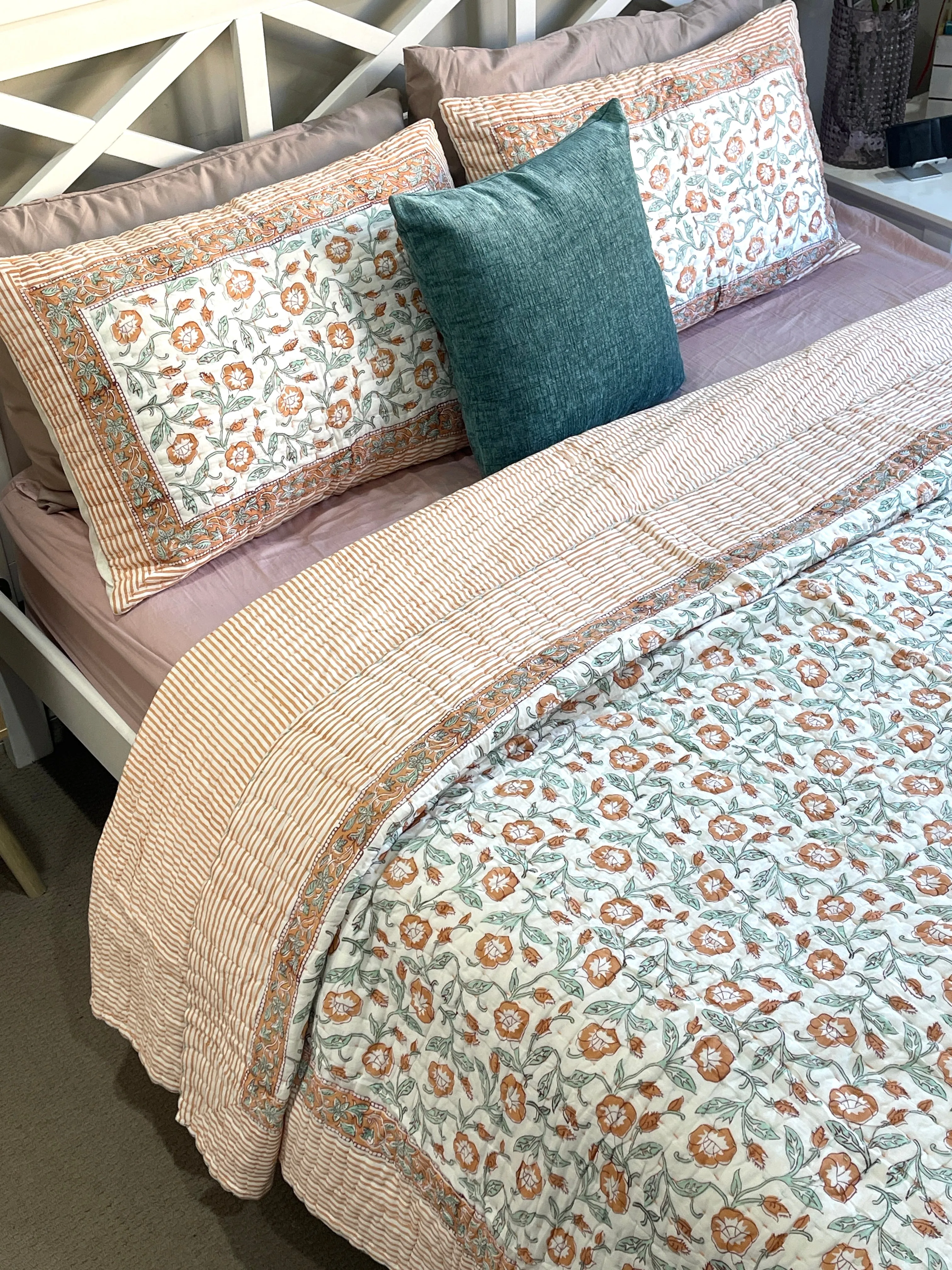 Hand Made Cotton Block Printed Padded Kantha Quilt