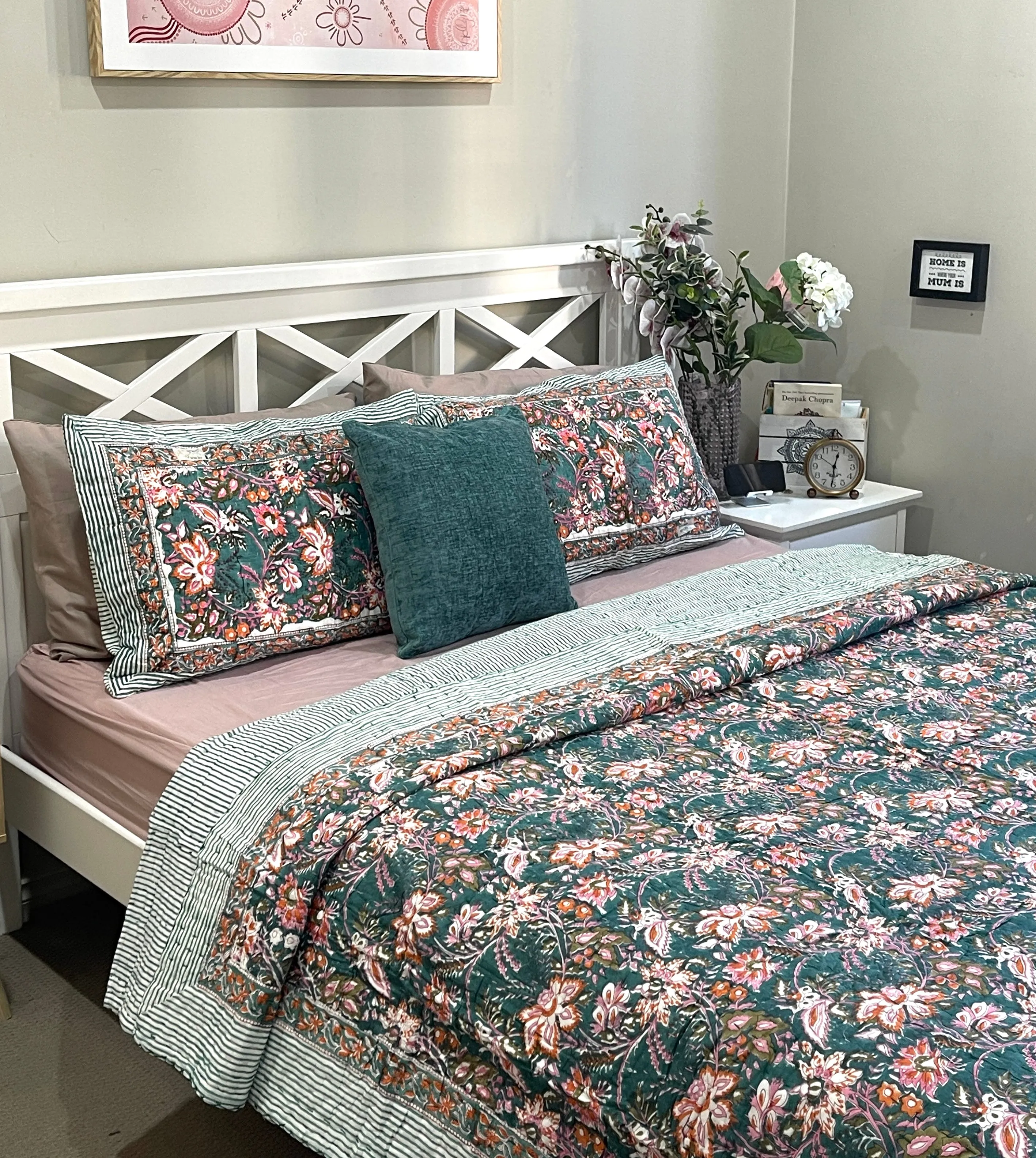 Hand Made Cotton Block Printed Padded Kantha Quilt