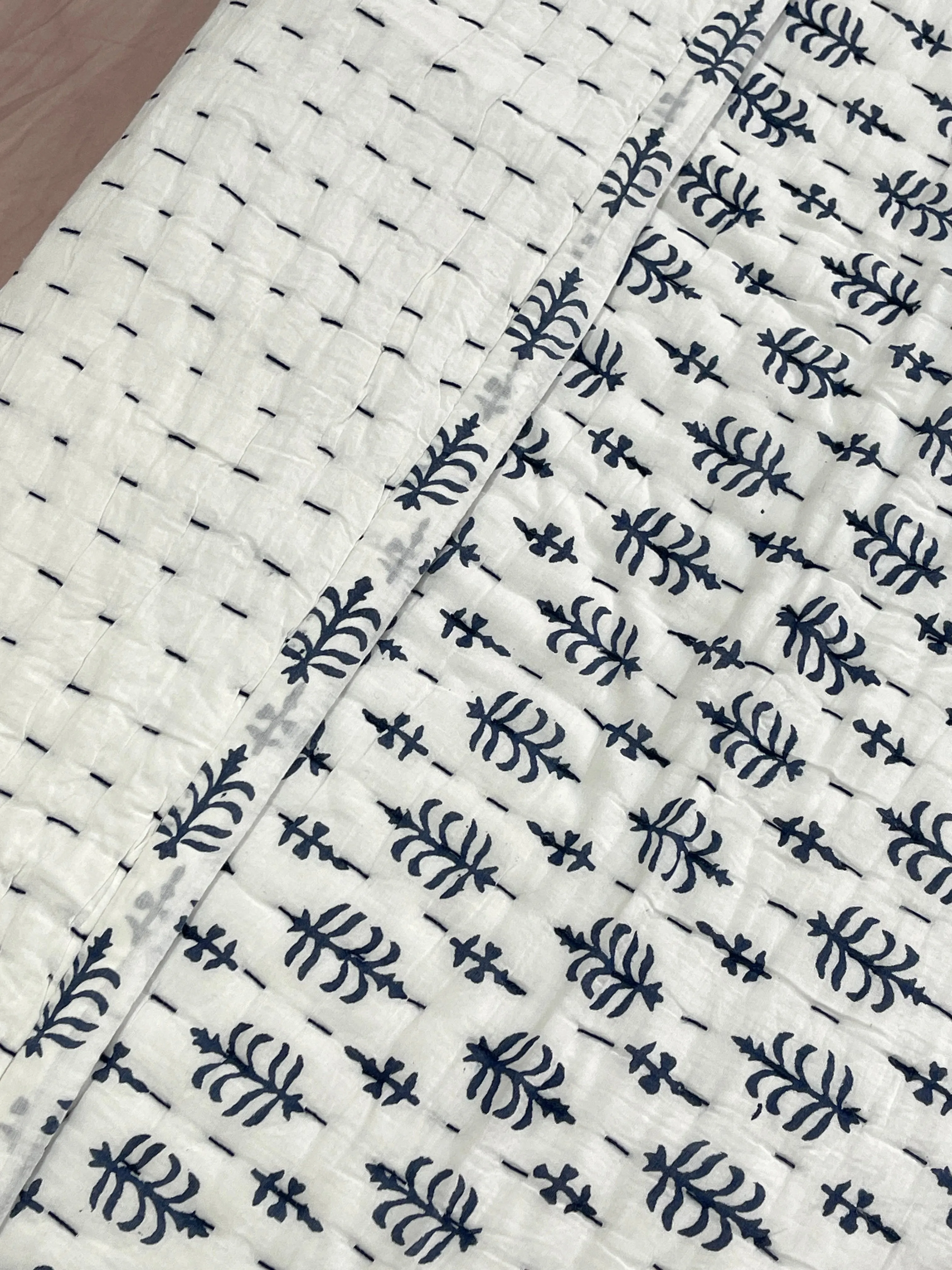 Hand Made Cotton Block Printed Padded Kantha Quilt