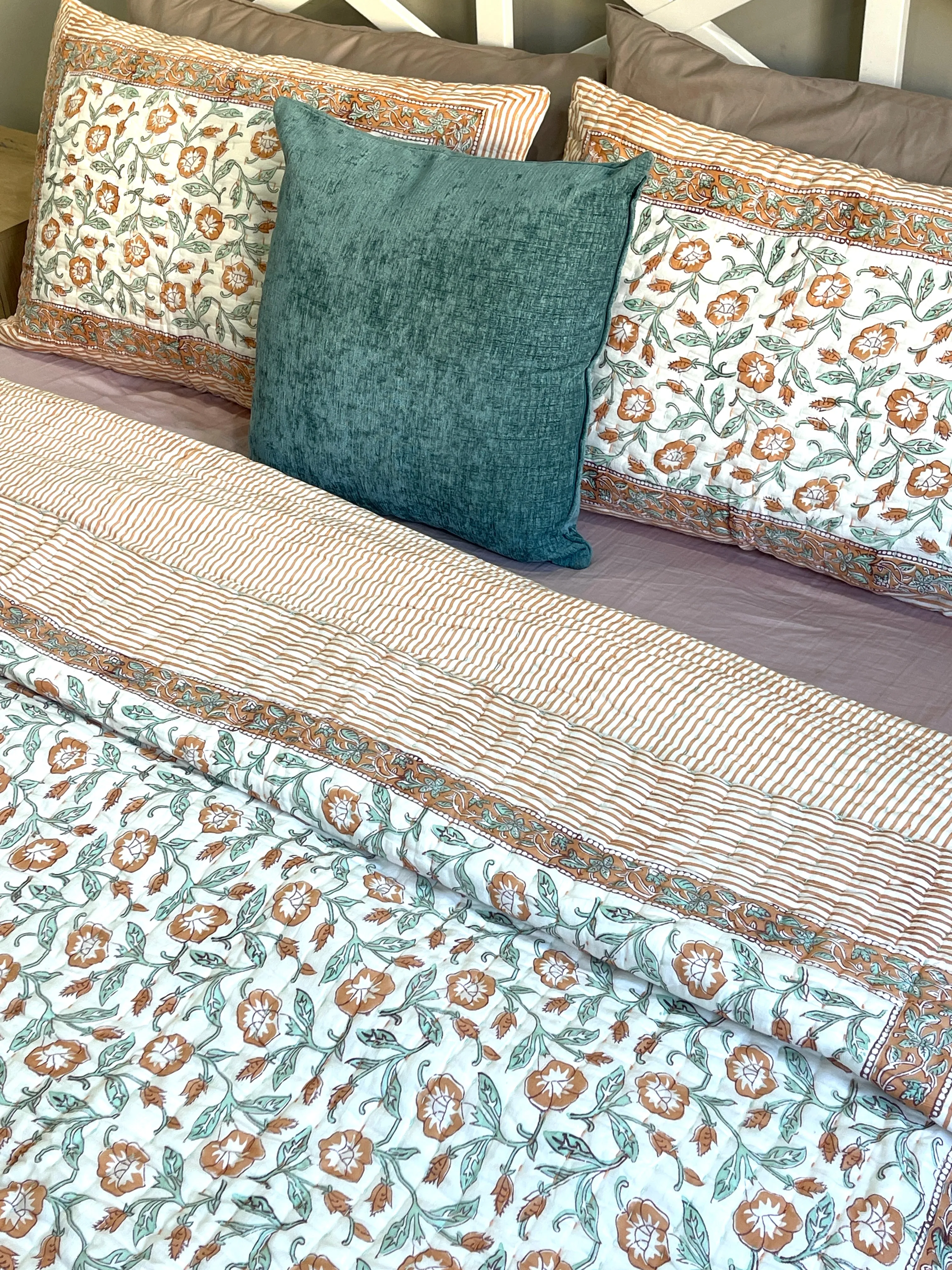 Hand Made Cotton Block Printed Padded Kantha Quilt