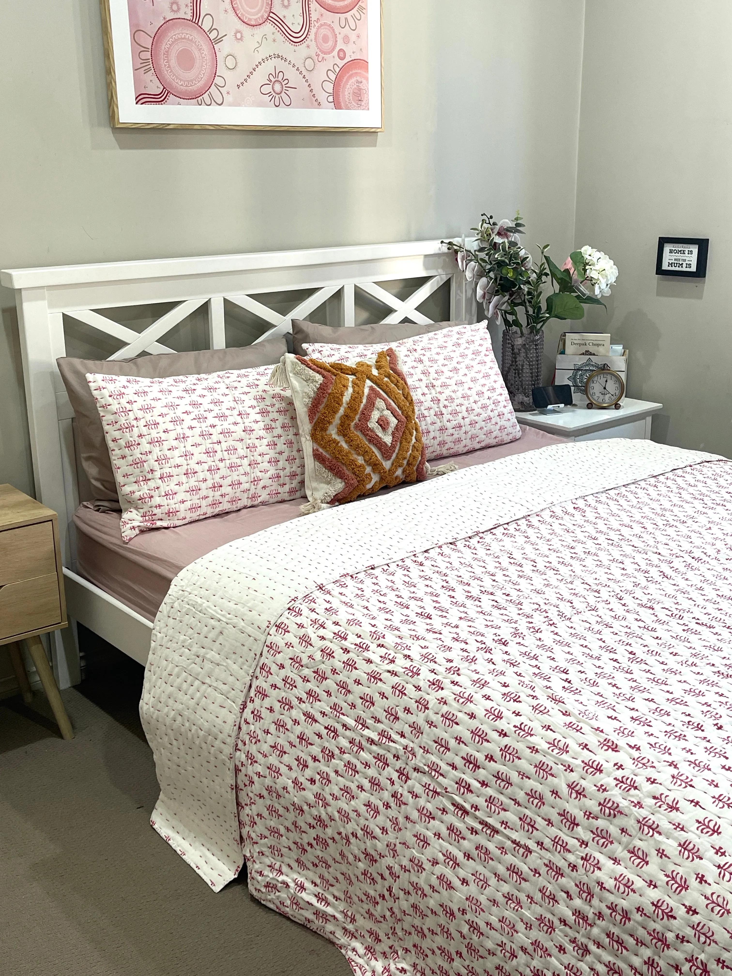 Hand Made Cotton Block Printed Padded Kantha Quilt