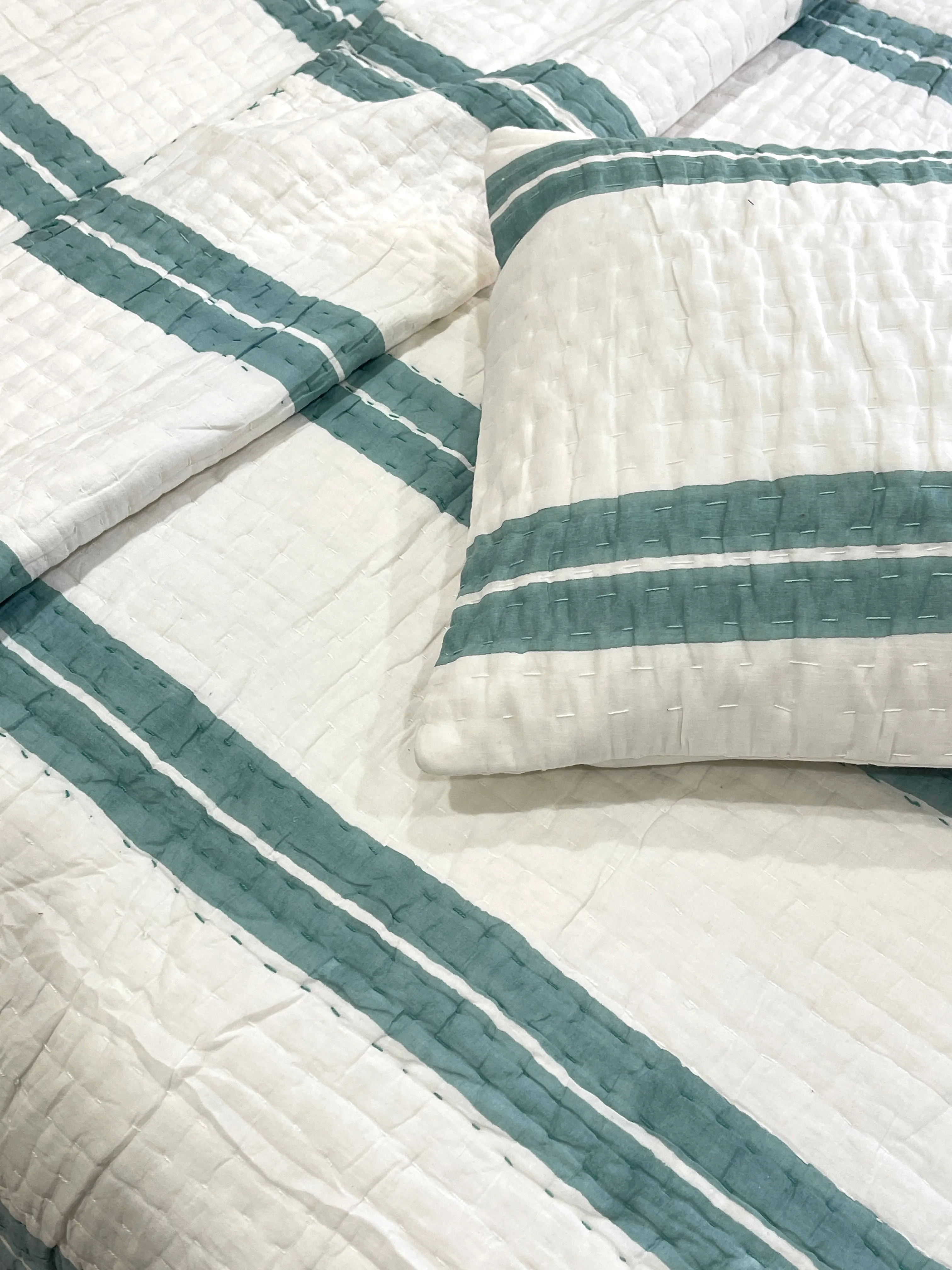 Hand Made Cotton Block Printed Padded Kantha Quilt