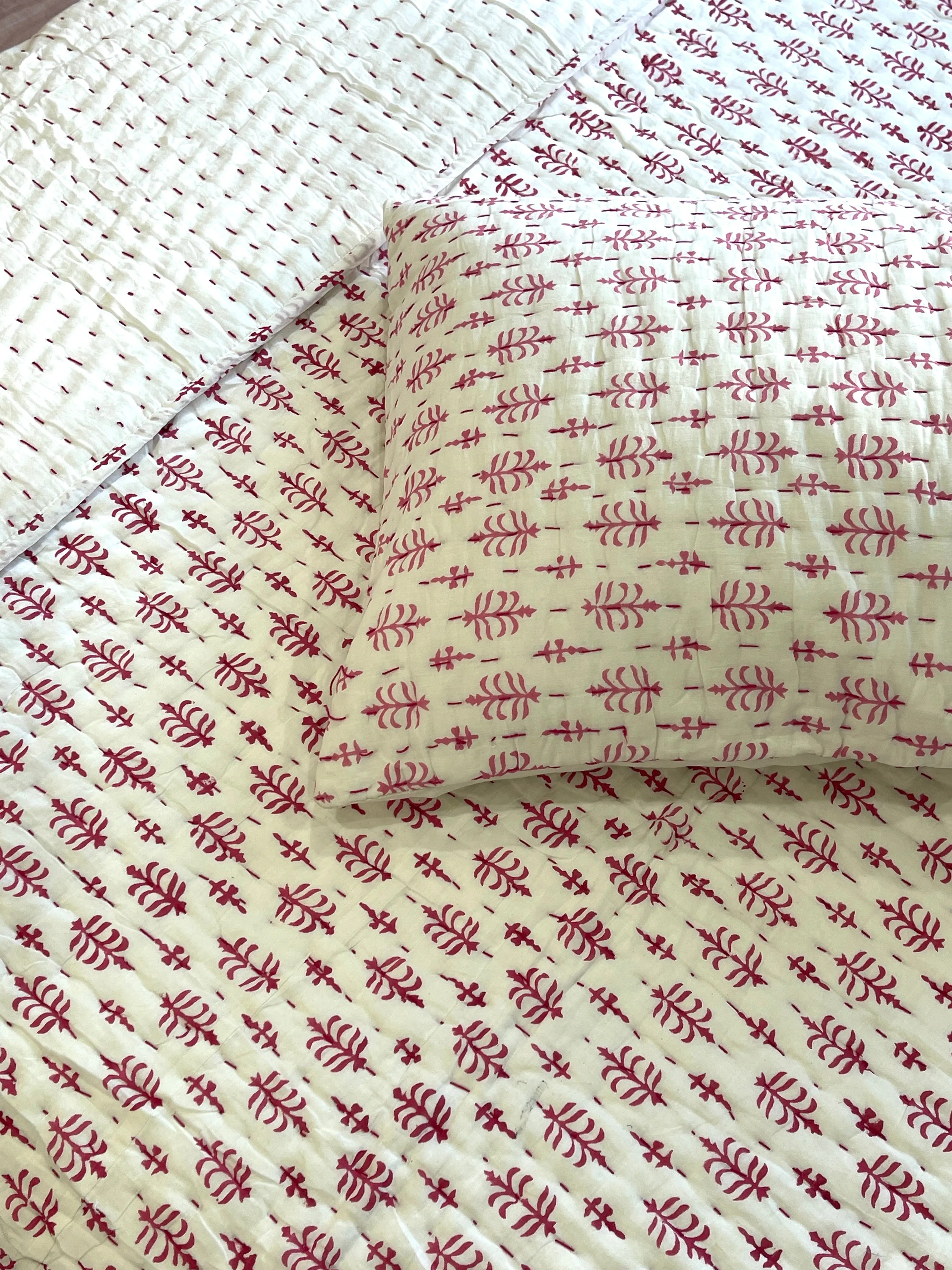 Hand Made Cotton Block Printed Padded Kantha Quilt