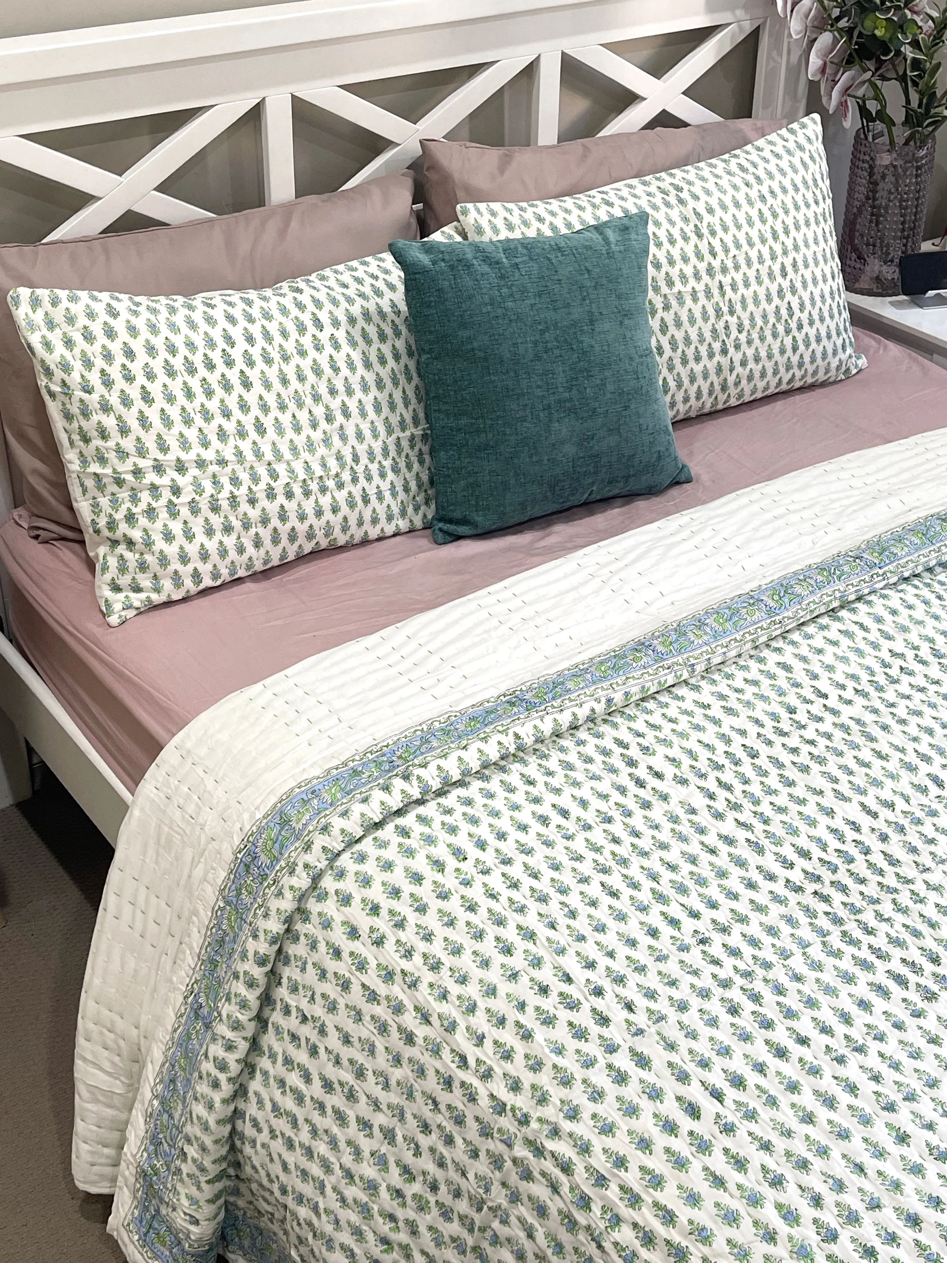 Hand Made Cotton Block Printed Padded Kantha Quilt
