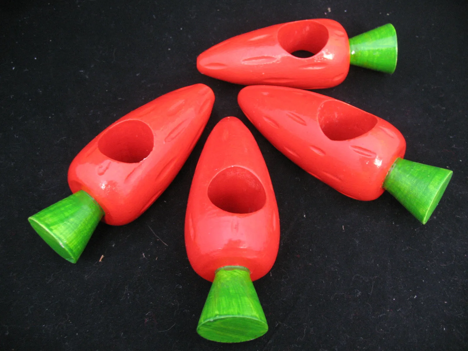 LOT 4pc Orange CARROT CARROTS WOOD WOODEN Dine Dining Linen NAPKIN RINGS HOLDERS