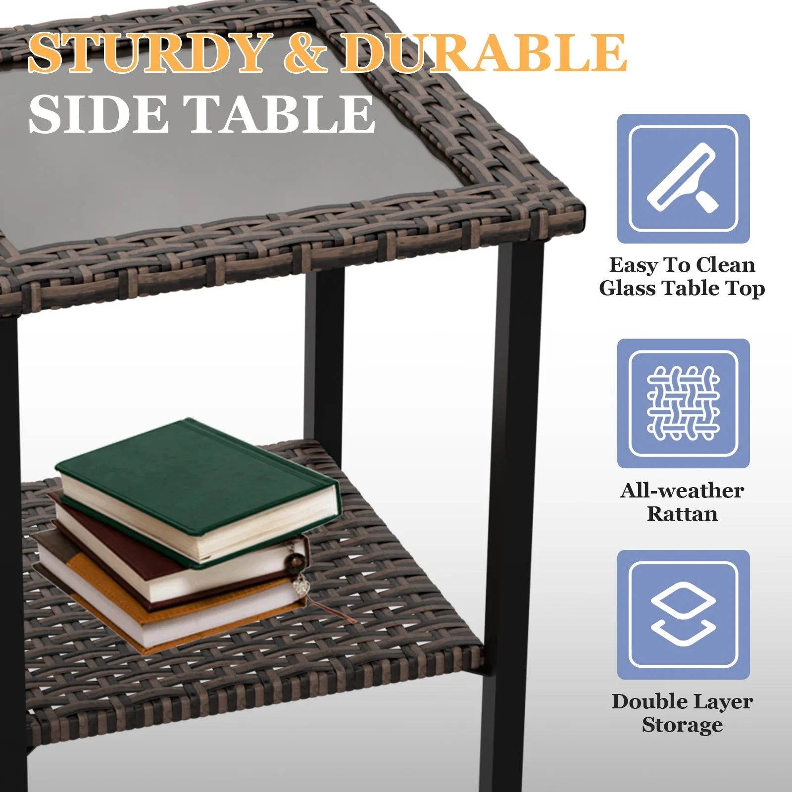 Ocean Vista 3 Piece Outdoor Wicker Bistro Set, Patio Chairs with Side Table