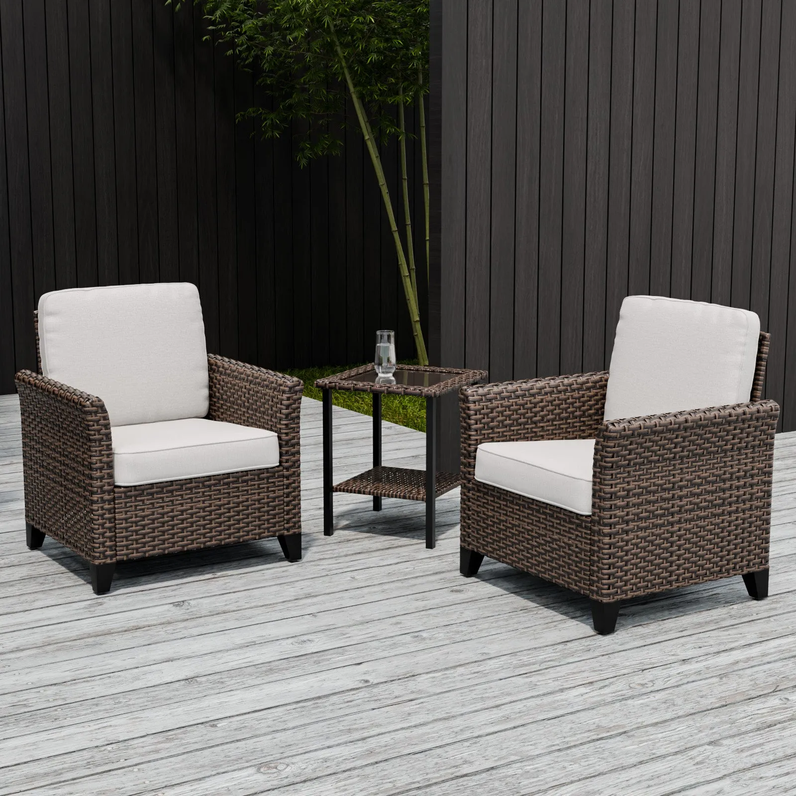 Ocean Vista 3 Piece Outdoor Wicker Bistro Set, Patio Chairs with Side Table