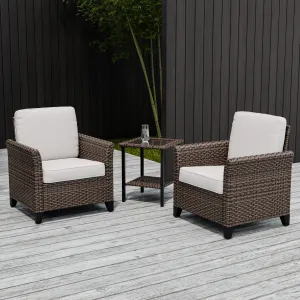 Ocean Vista 3 Piece Outdoor Wicker Bistro Set, Patio Chairs with Side Table