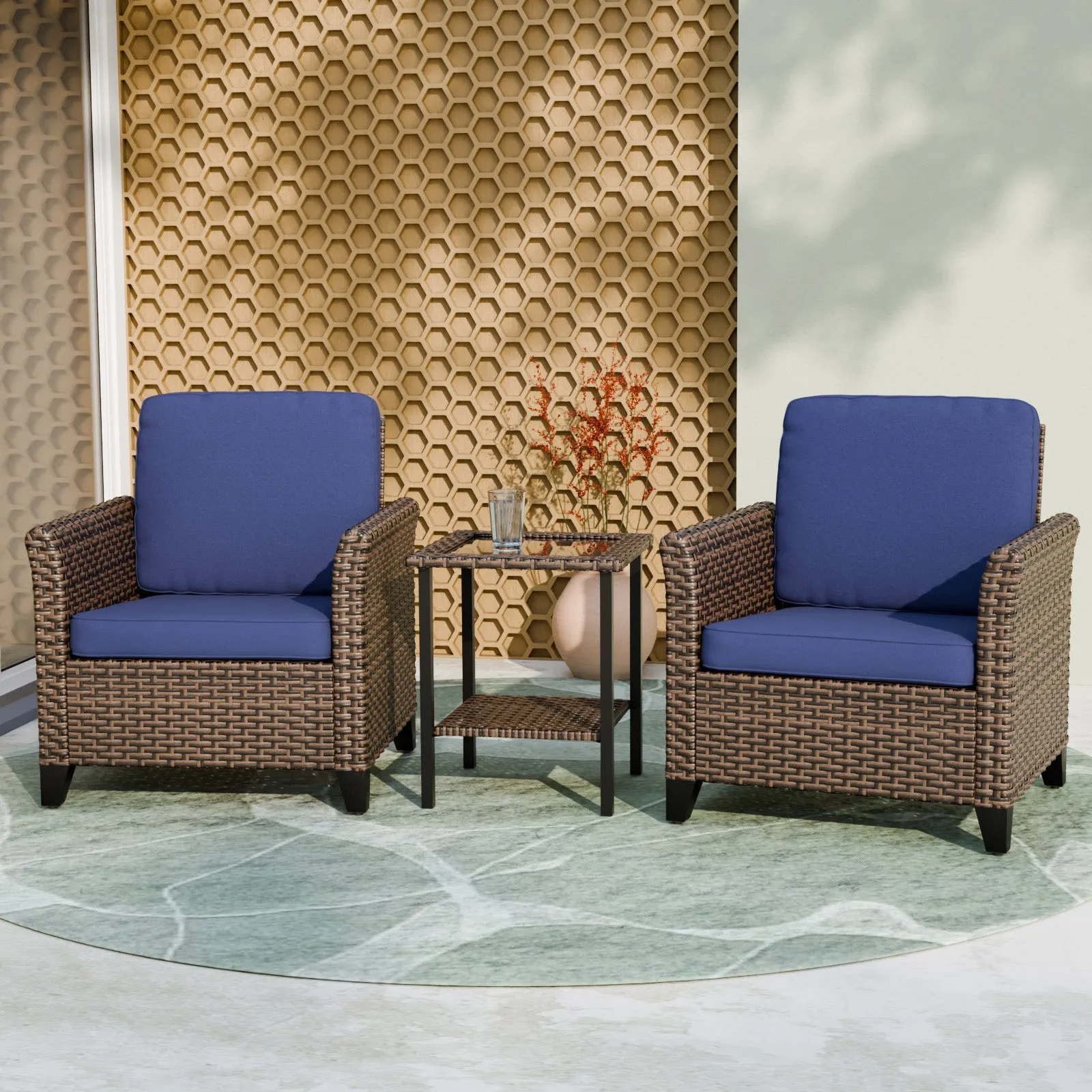 Ocean Vista 3 Piece Outdoor Wicker Bistro Set, Patio Chairs with Side Table