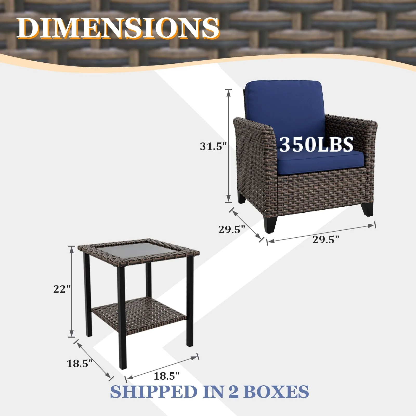 Ocean Vista 3 Piece Outdoor Wicker Bistro Set, Patio Chairs with Side Table