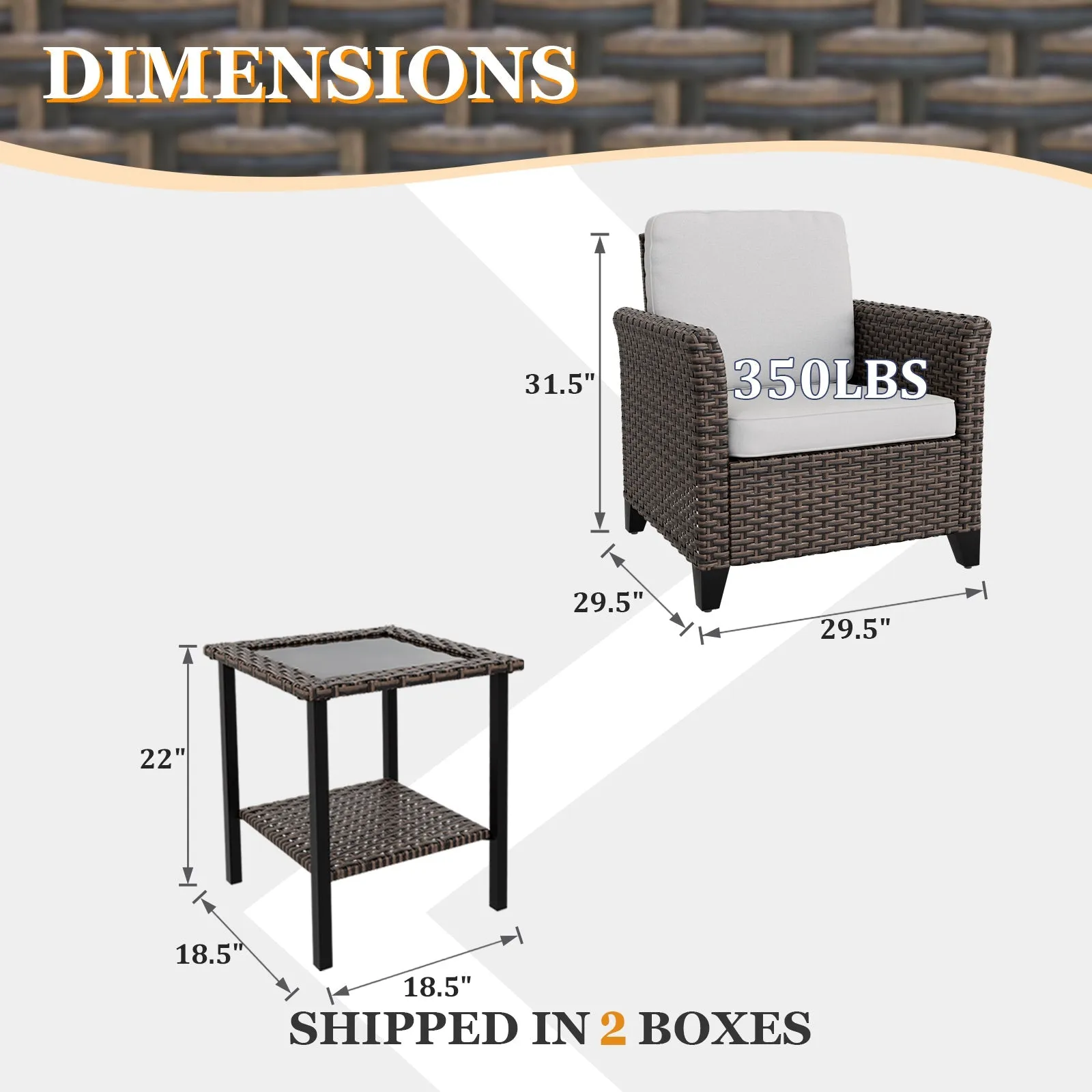 Ocean Vista 3 Piece Outdoor Wicker Bistro Set, Patio Chairs with Side Table