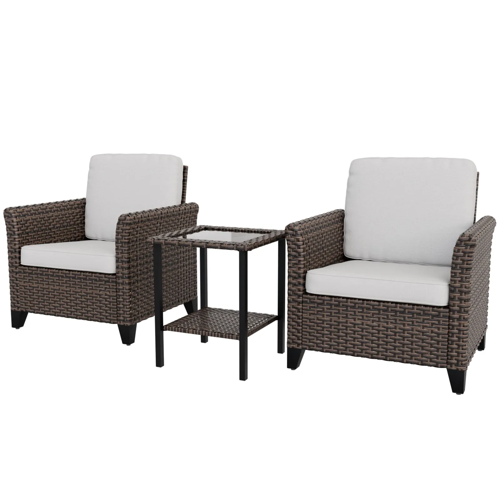 Ocean Vista 3 Piece Outdoor Wicker Bistro Set, Patio Chairs with Side Table