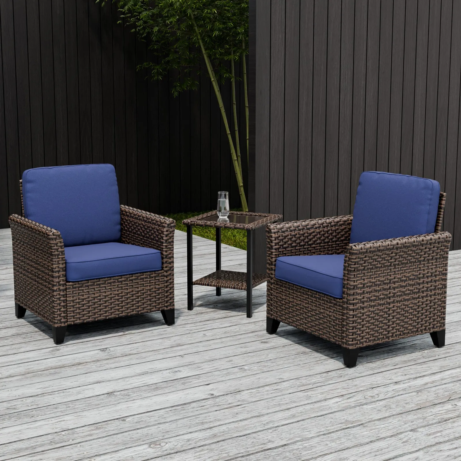 Ocean Vista 3 Piece Outdoor Wicker Bistro Set, Patio Chairs with Side Table