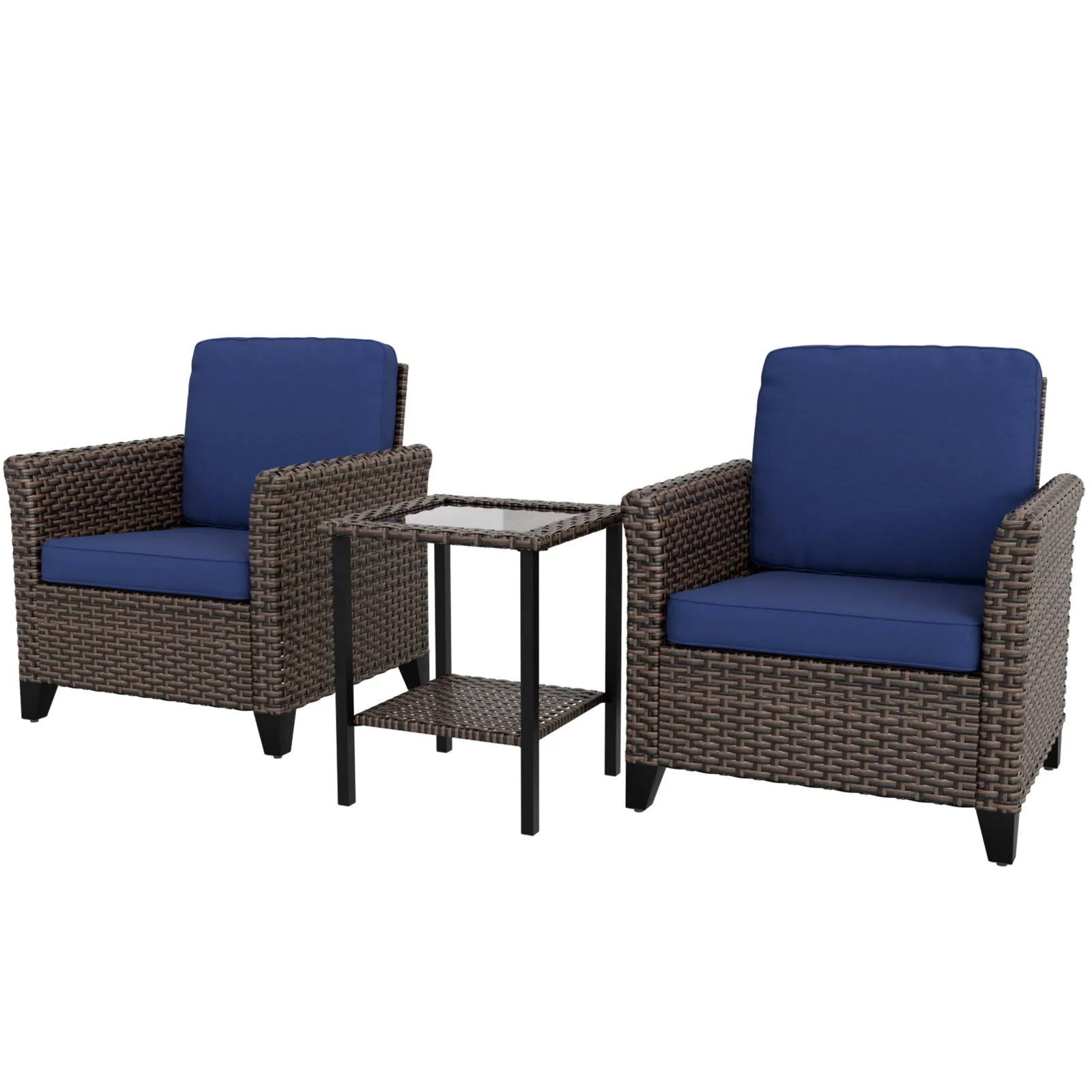 Ocean Vista 3 Piece Outdoor Wicker Bistro Set, Patio Chairs with Side Table