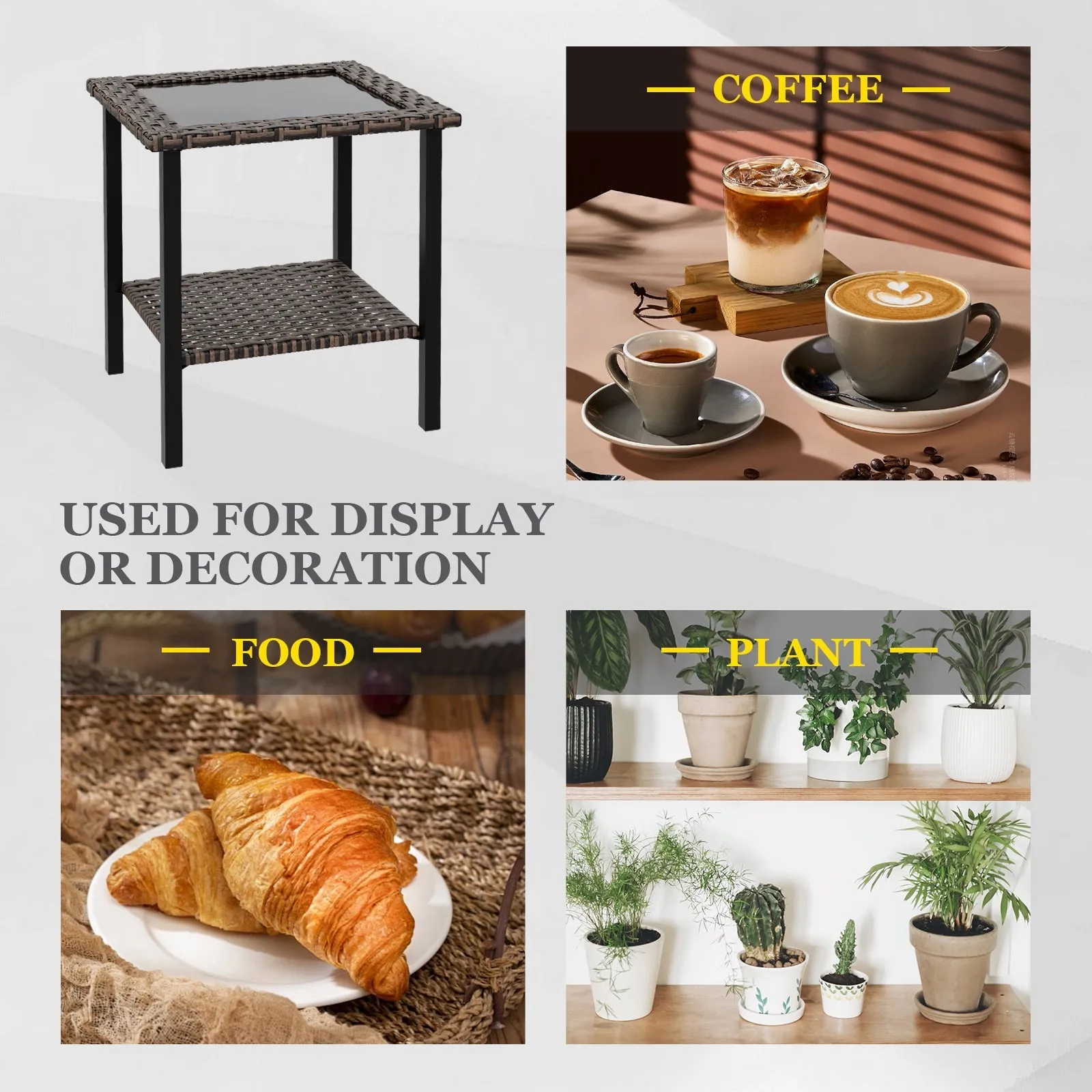 Ocean Vista Outdoor Wicker Side Table Tempered Glass Top, Brown