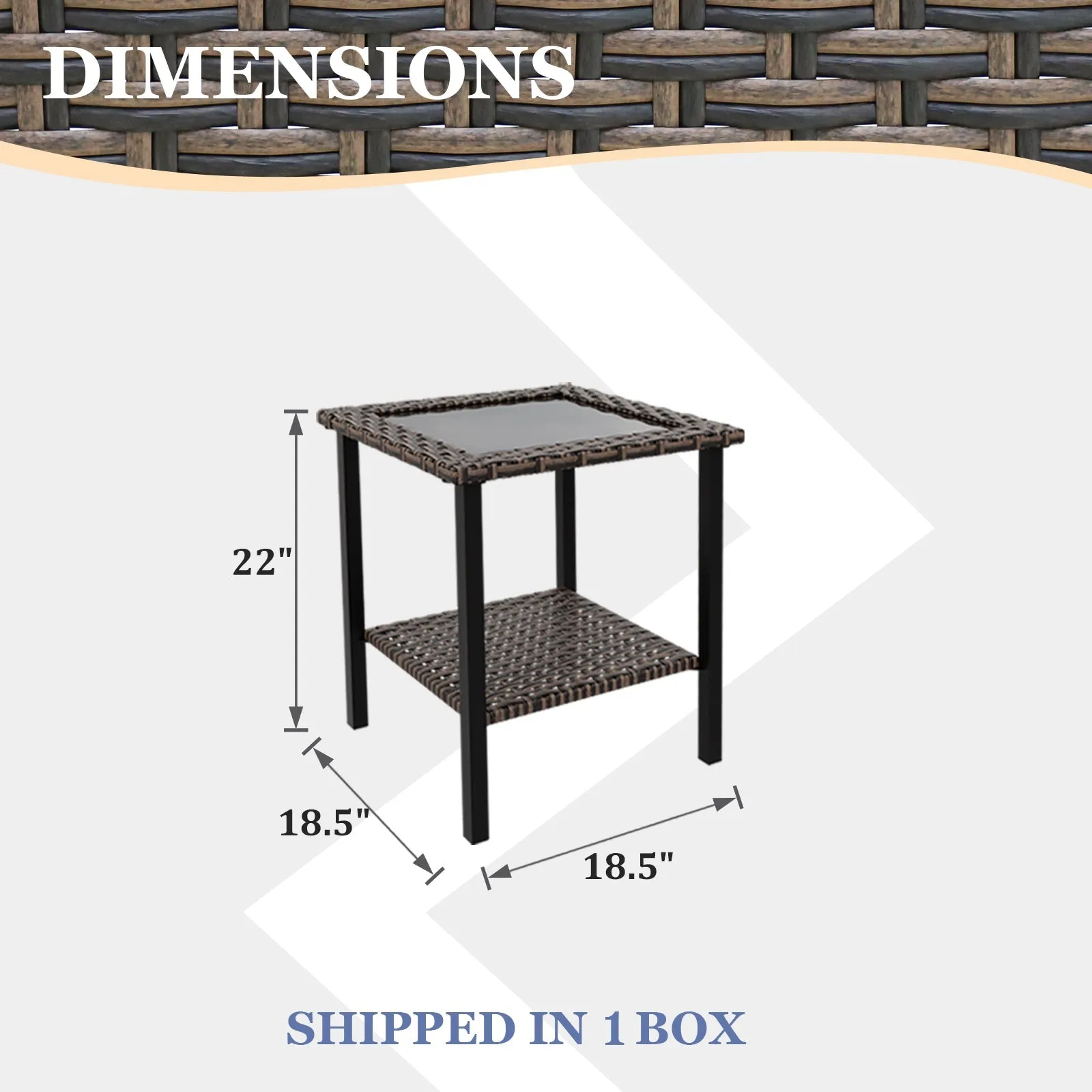 Ocean Vista Outdoor Wicker Side Table Tempered Glass Top, Brown
