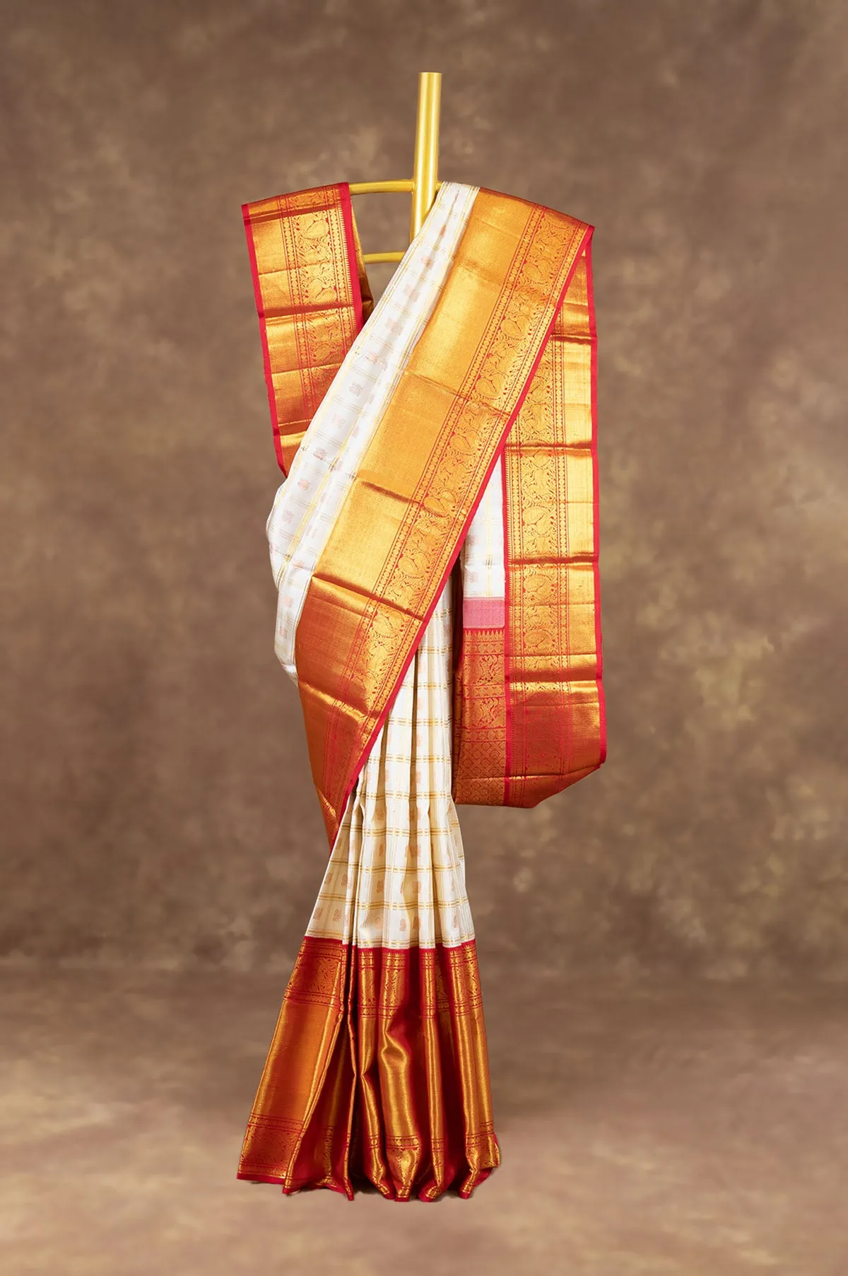 Off White Kanchipuram Silk Saree
