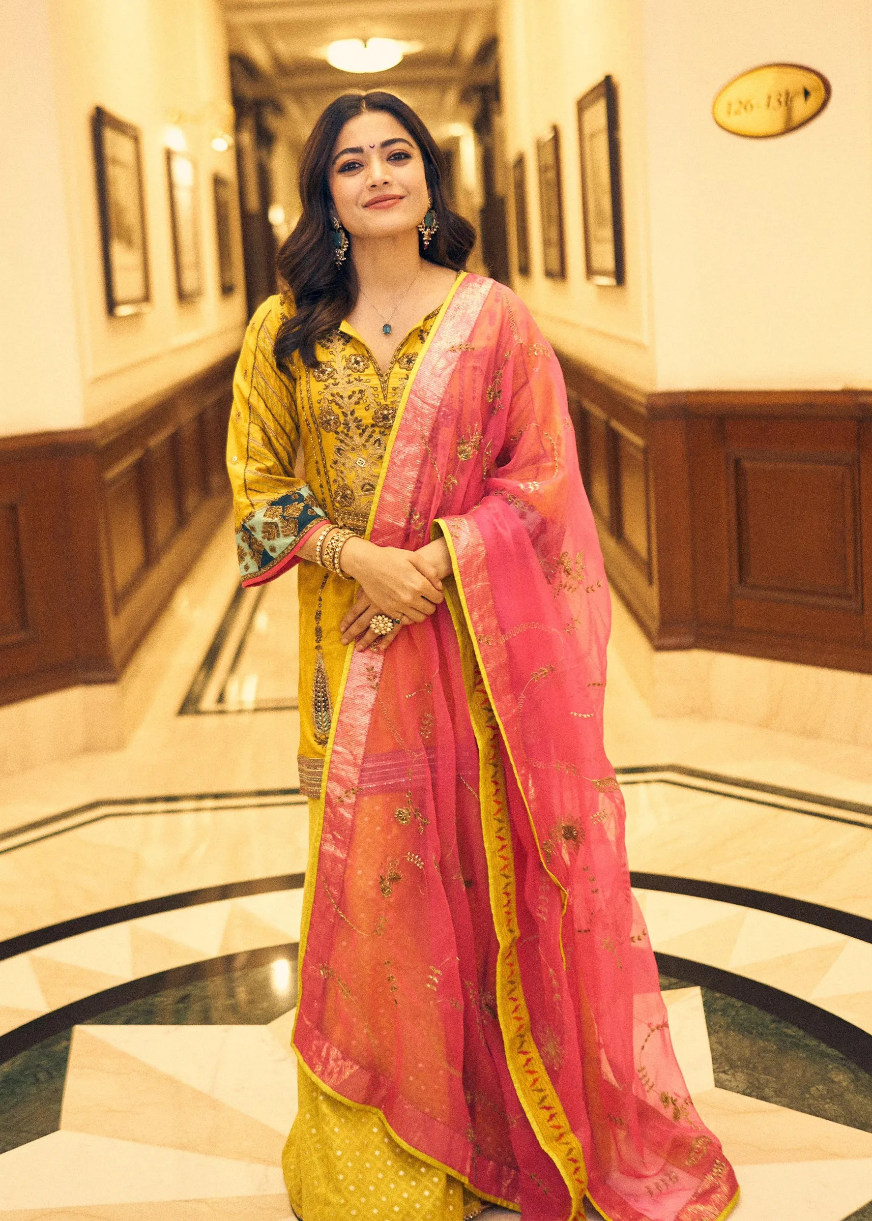 Rashmika Yellow Challi Sharara Kurta Set