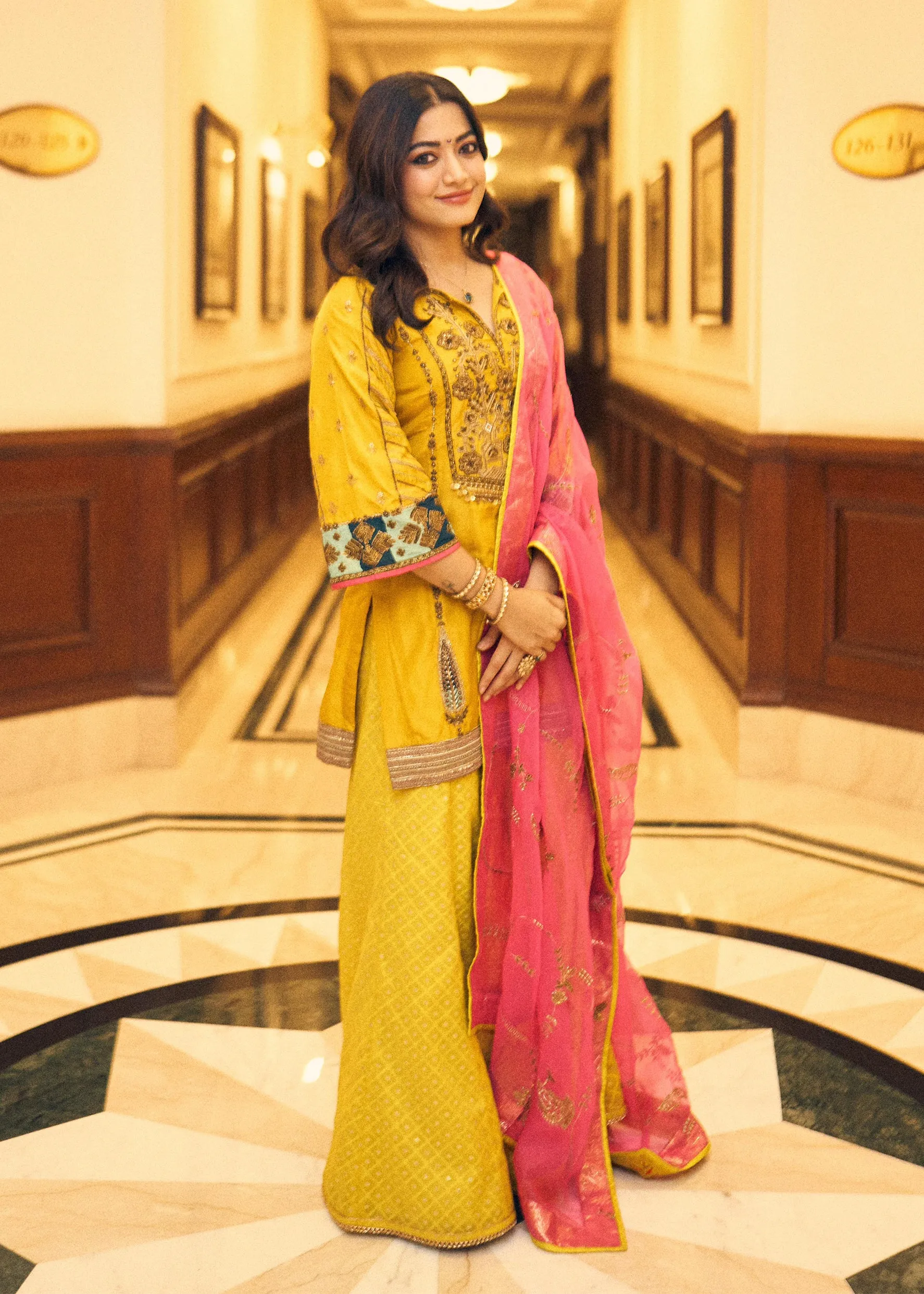 Rashmika Yellow Challi Sharara Kurta Set