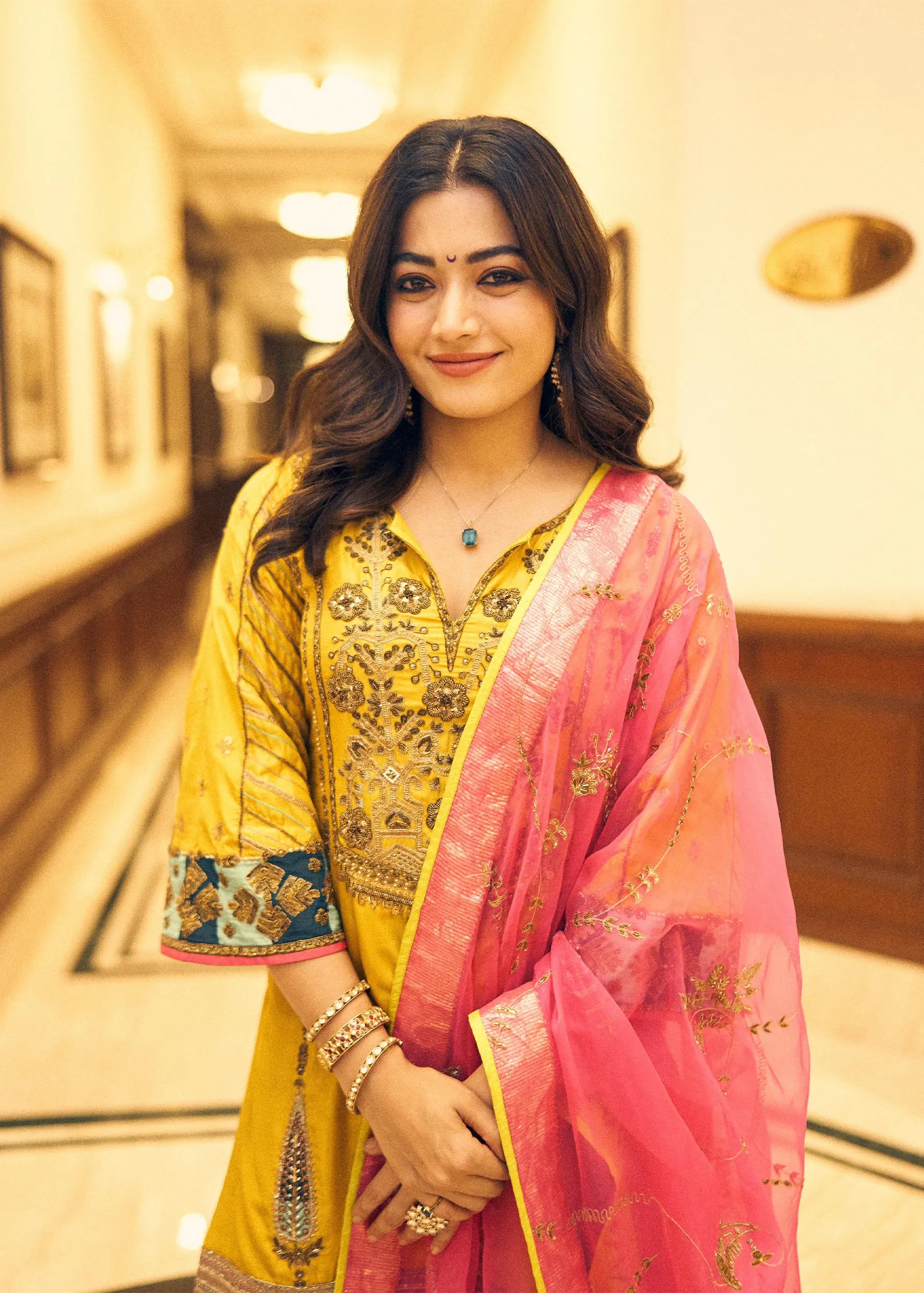 Rashmika Yellow Challi Sharara Kurta Set
