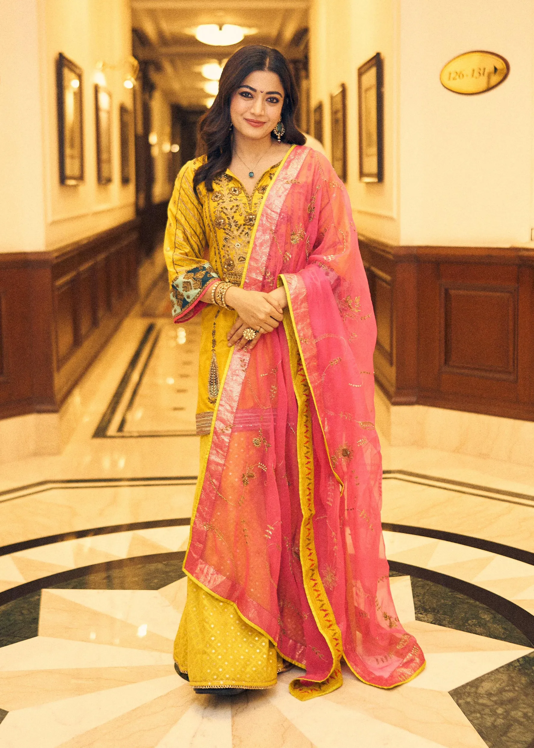 Rashmika Yellow Challi Sharara Kurta Set
